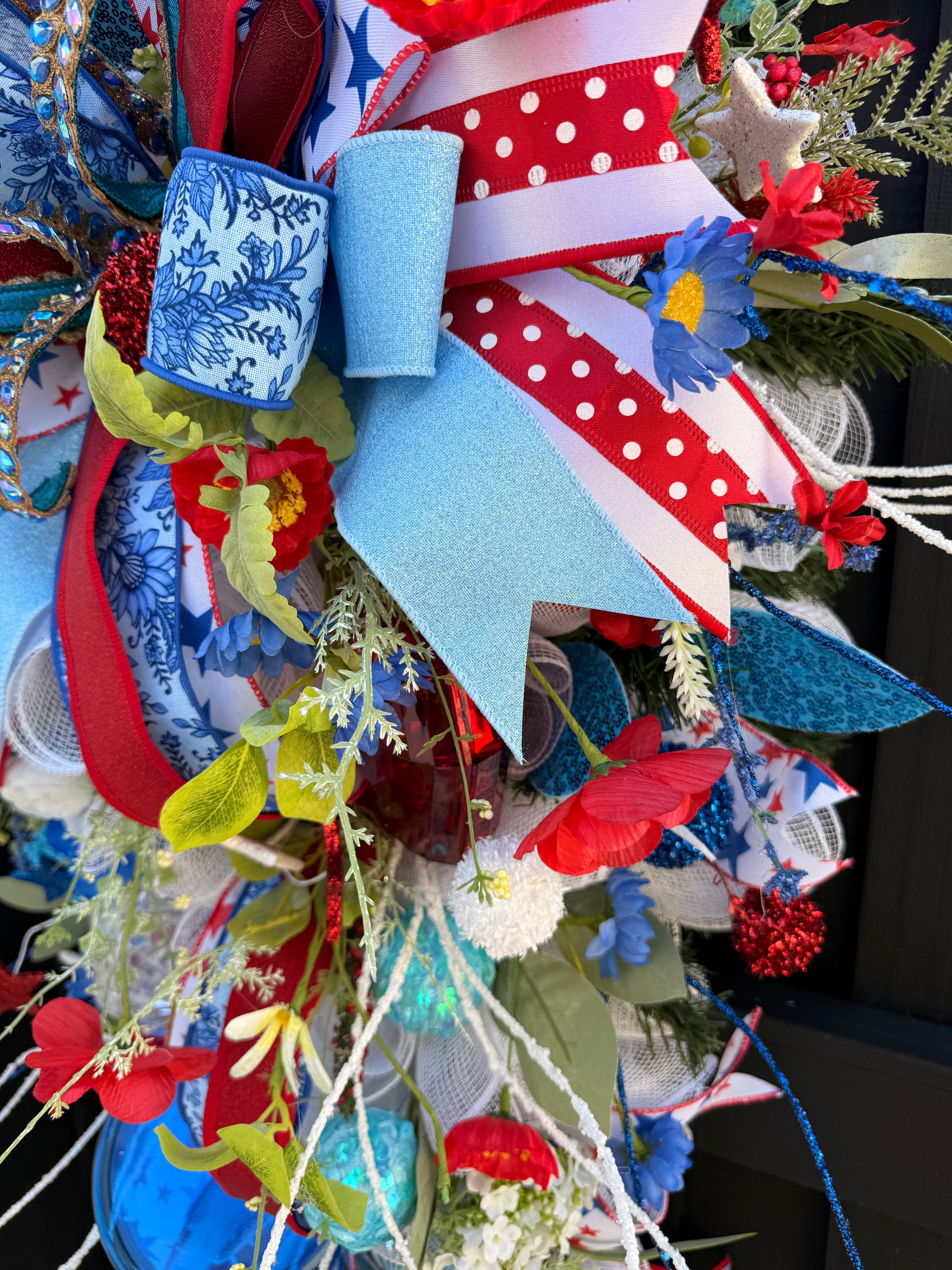 Luxury Patriotic Door Swag Wreath, Glam Red White Blue Front Door Decor