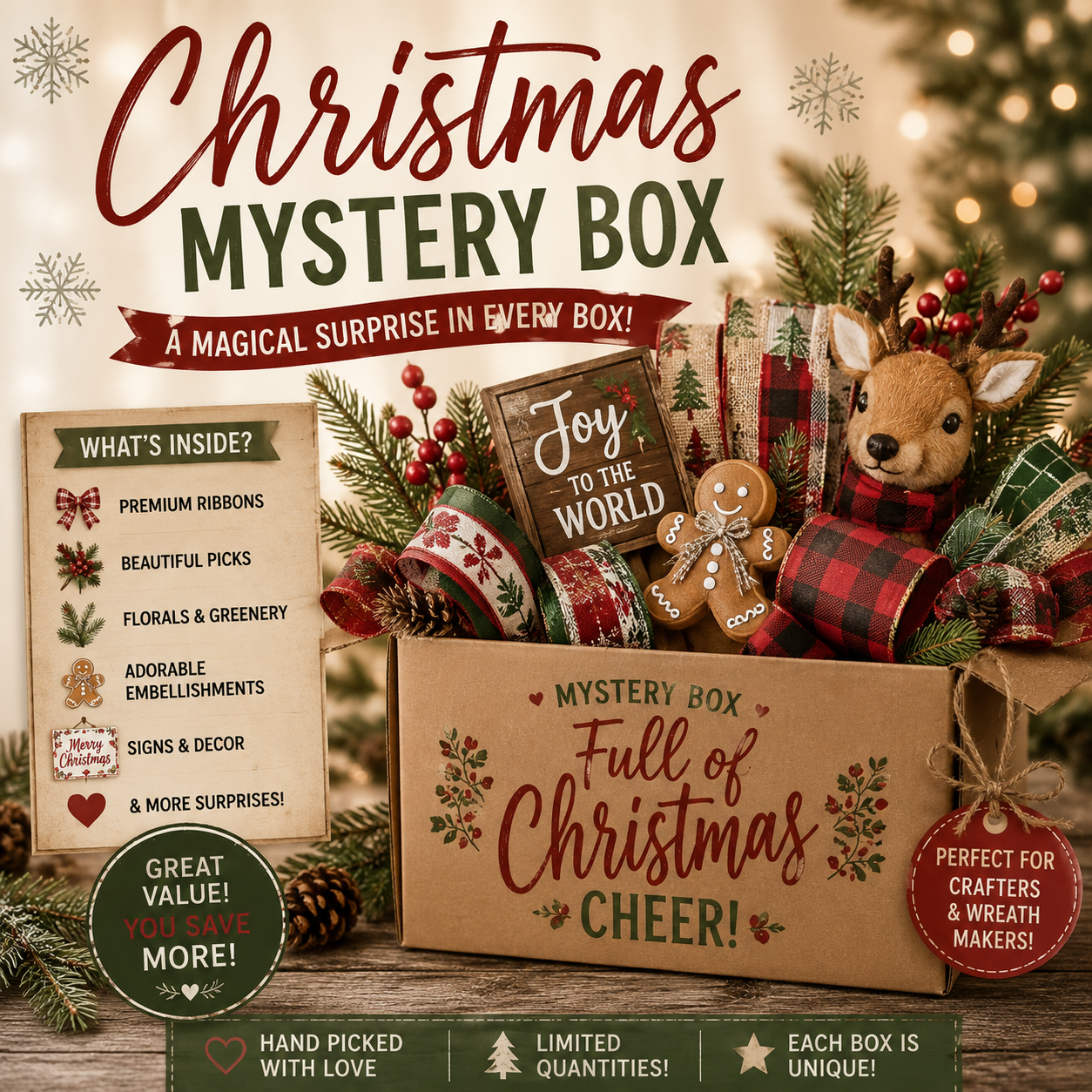 Christmas Mystery Box | Premium Wreath Making Supplies & Holiday Decor Surprise Box