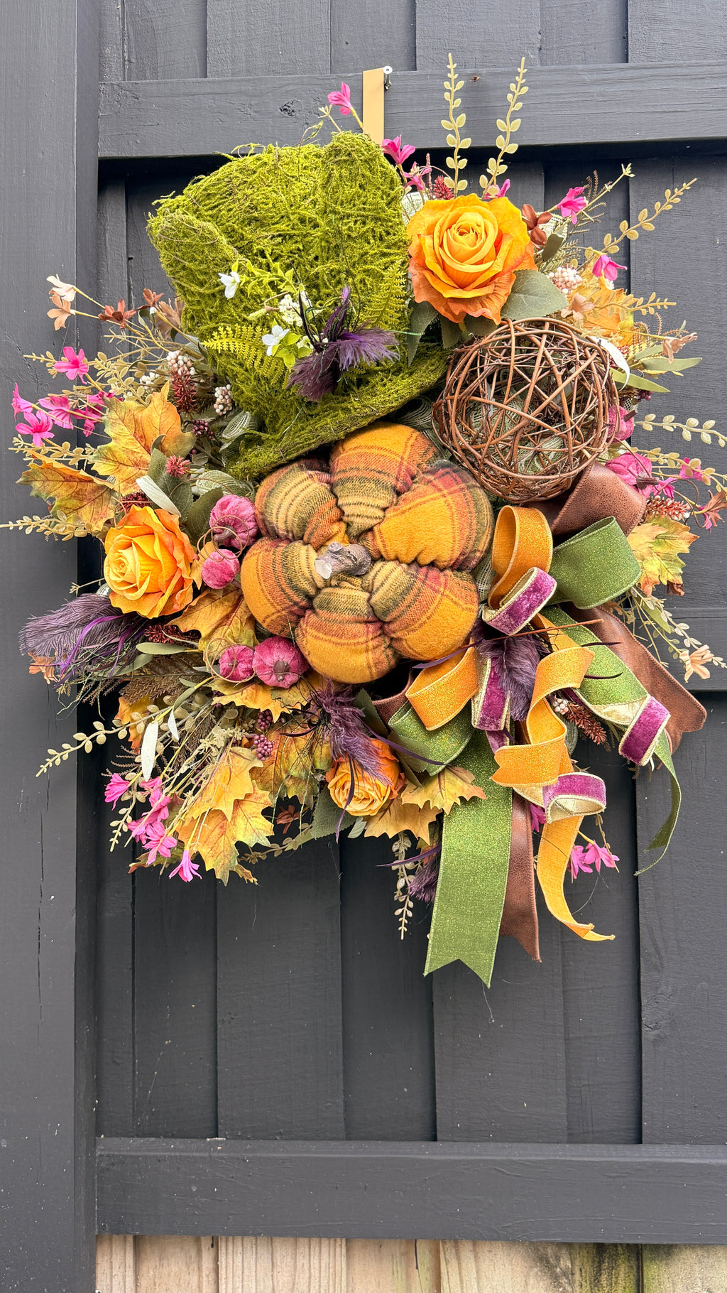 🍂 Whimsical Woodland Fall Wreath with Moss Top Hat