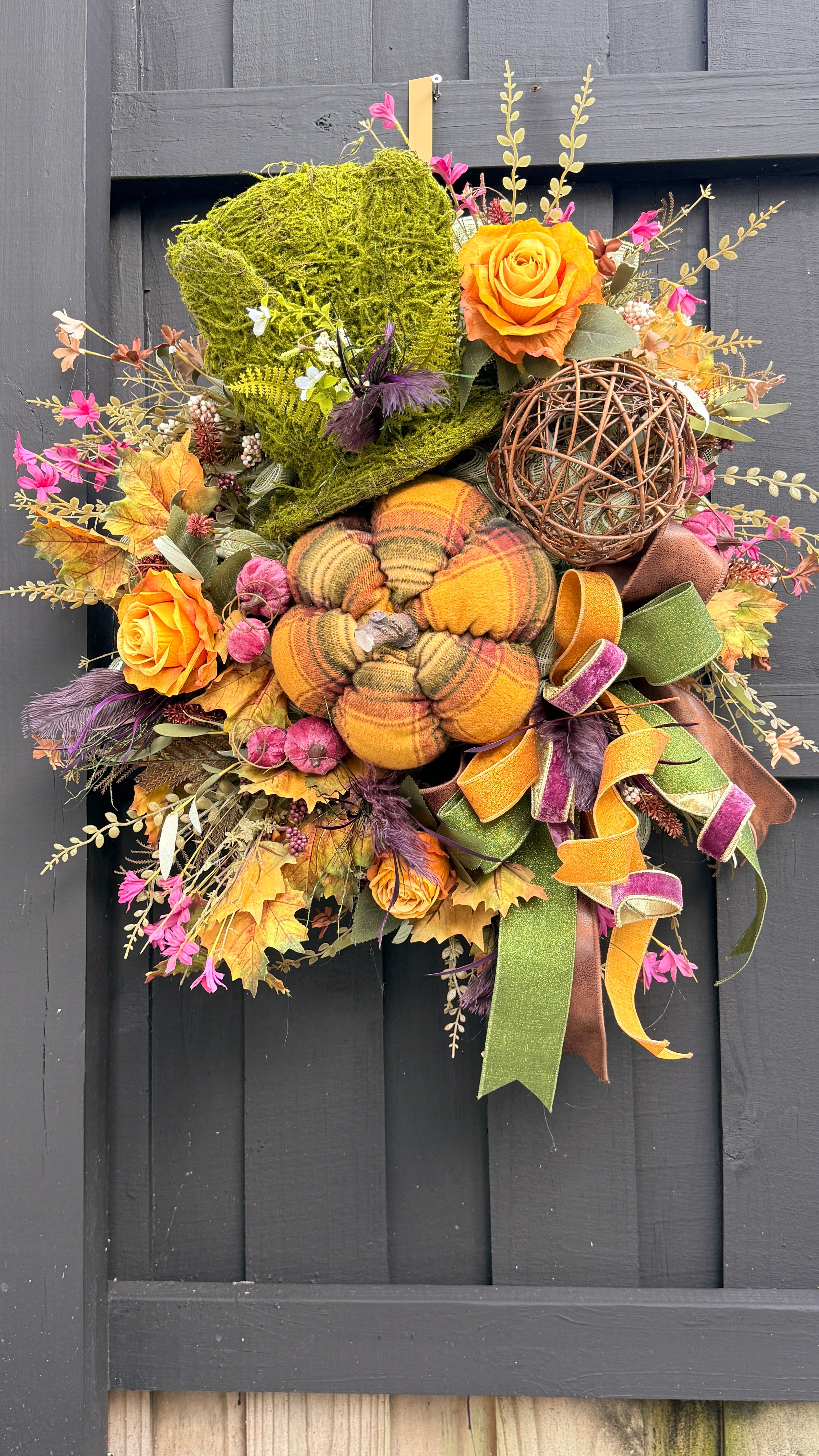 🍂 Whimsical Woodland Fall Wreath with Moss Top Hat