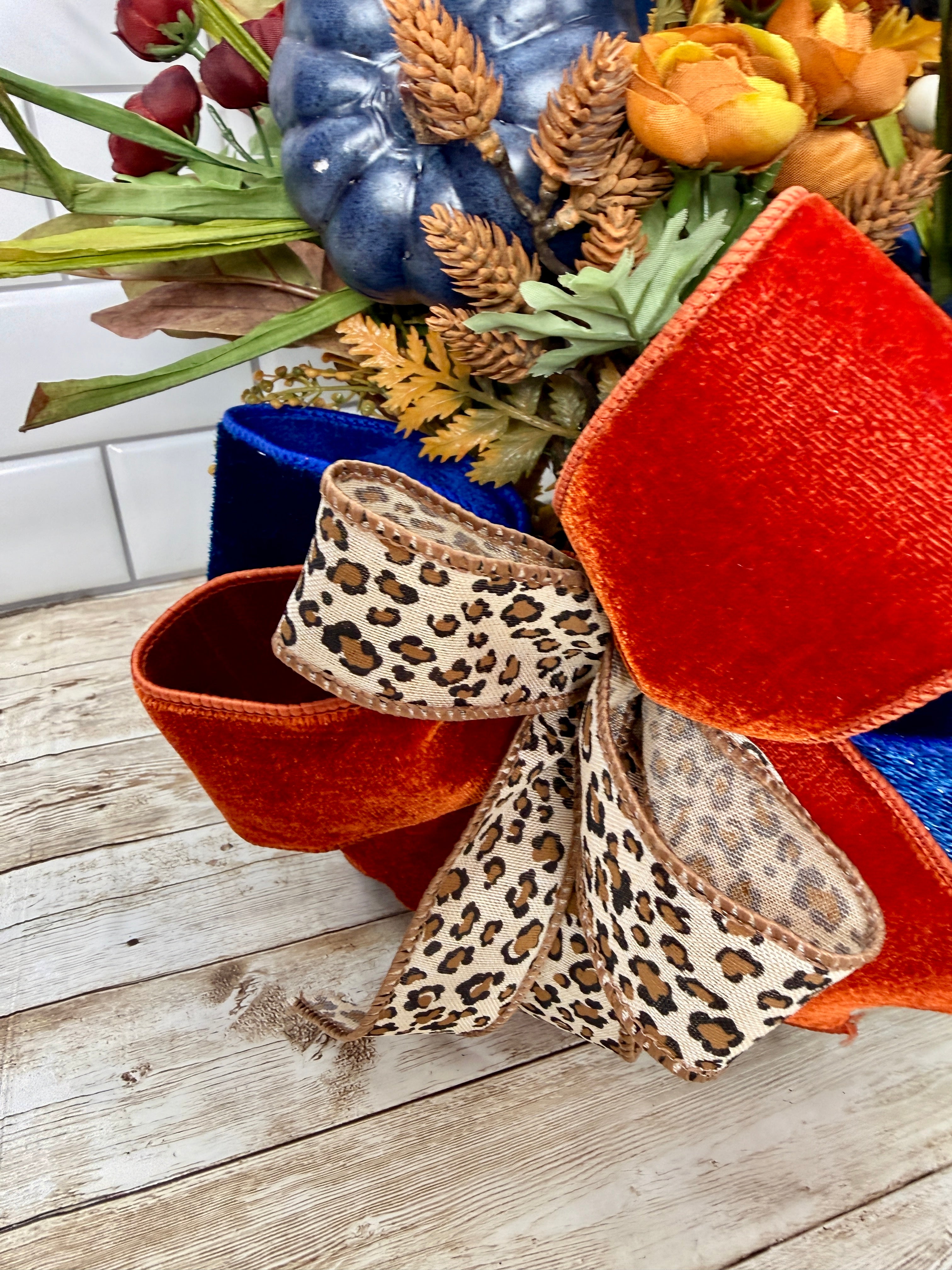 Vintage Fall Truck Centerpiece | Blue Pumpkin Autumn Floral Arrangement