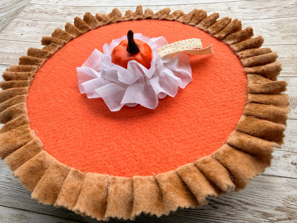Fake pumpkin pie, faux pumpkin pie, faux pie, primitive pie, fake bake pies, wreath attachments, tiered tray decor, pumpkin pie