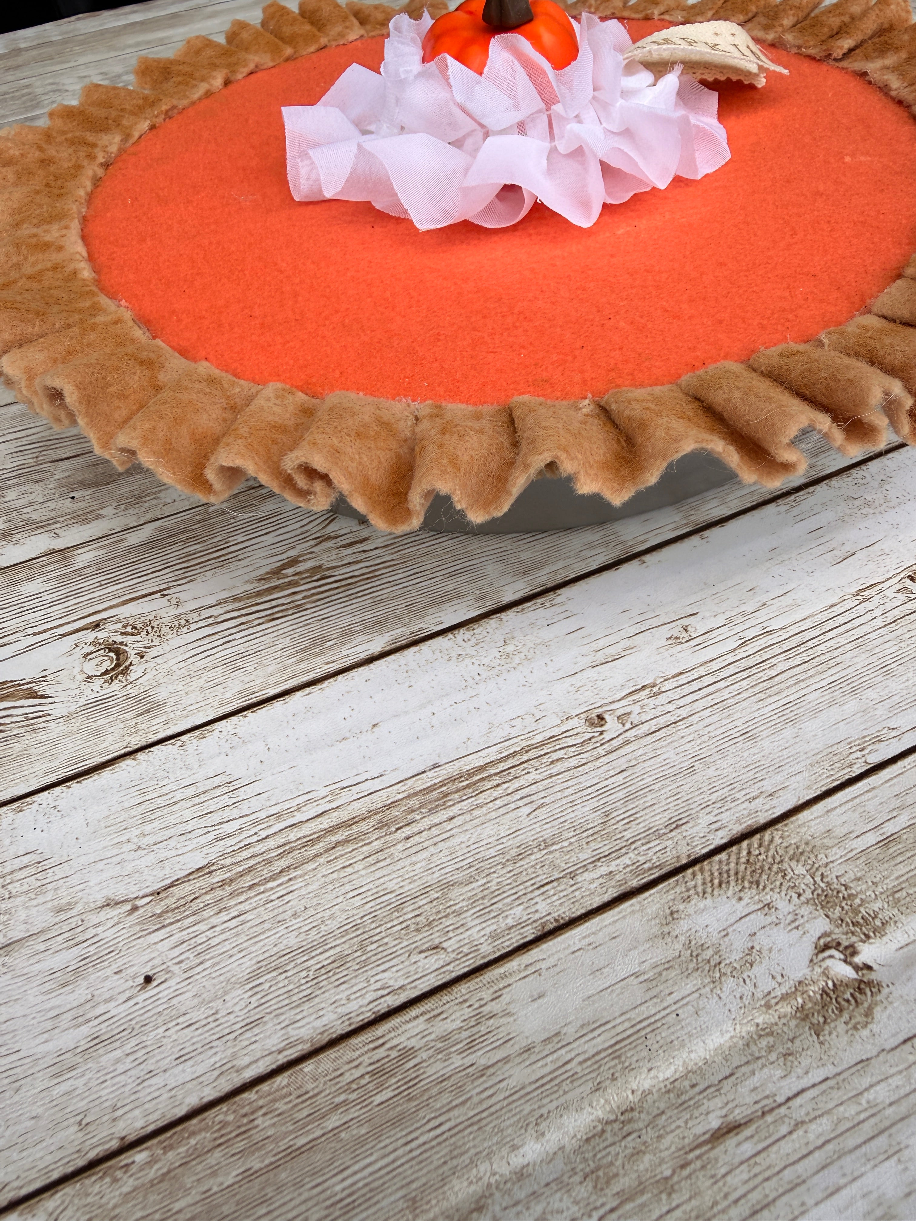 Fake pumpkin pie, faux pumpkin pie, faux pie, primitive pie, fake bake pies, wreath attachments, tiered tray decor, pumpkin pie
