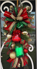 Luxury Christmas Door Swag, Designer Holiday Door Decor, Elegant Christmas Front Door Swag, Red Green Gold Christmas Decor