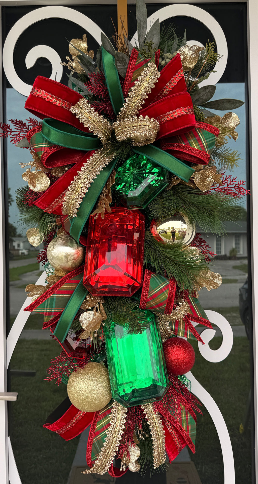 Luxury Christmas Door Swag, Designer Holiday Door Decor, Elegant Christmas Front Door Swag, Red Green Gold Christmas Decor