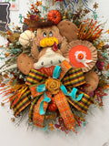 Handmade Luxury Thanksgiving Turkey Wreath | Whimsical Fall Front Door Decor