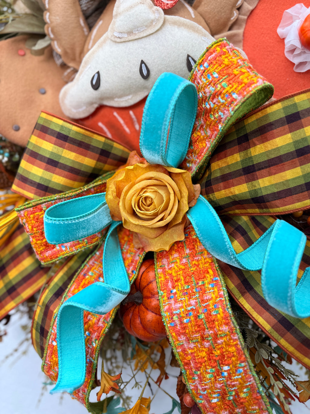 Handmade Luxury Thanksgiving Turkey Wreath | Whimsical Fall Front Door Decor