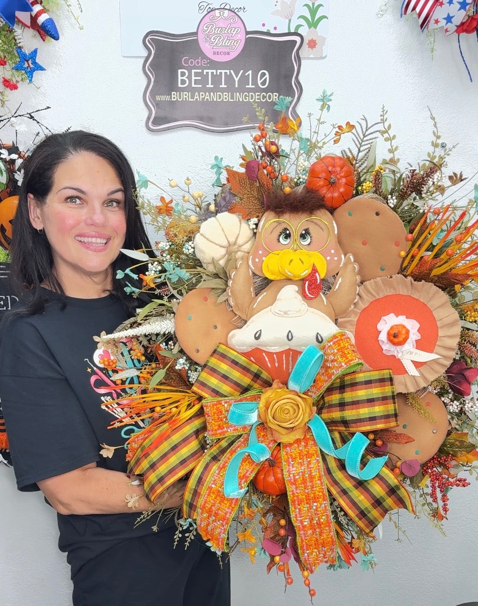 Handmade Luxury Thanksgiving Turkey Wreath | Whimsical Fall Front Door Decor