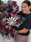Pink Black and White Whimsical Fall Centerpiece and Seasonal Swag