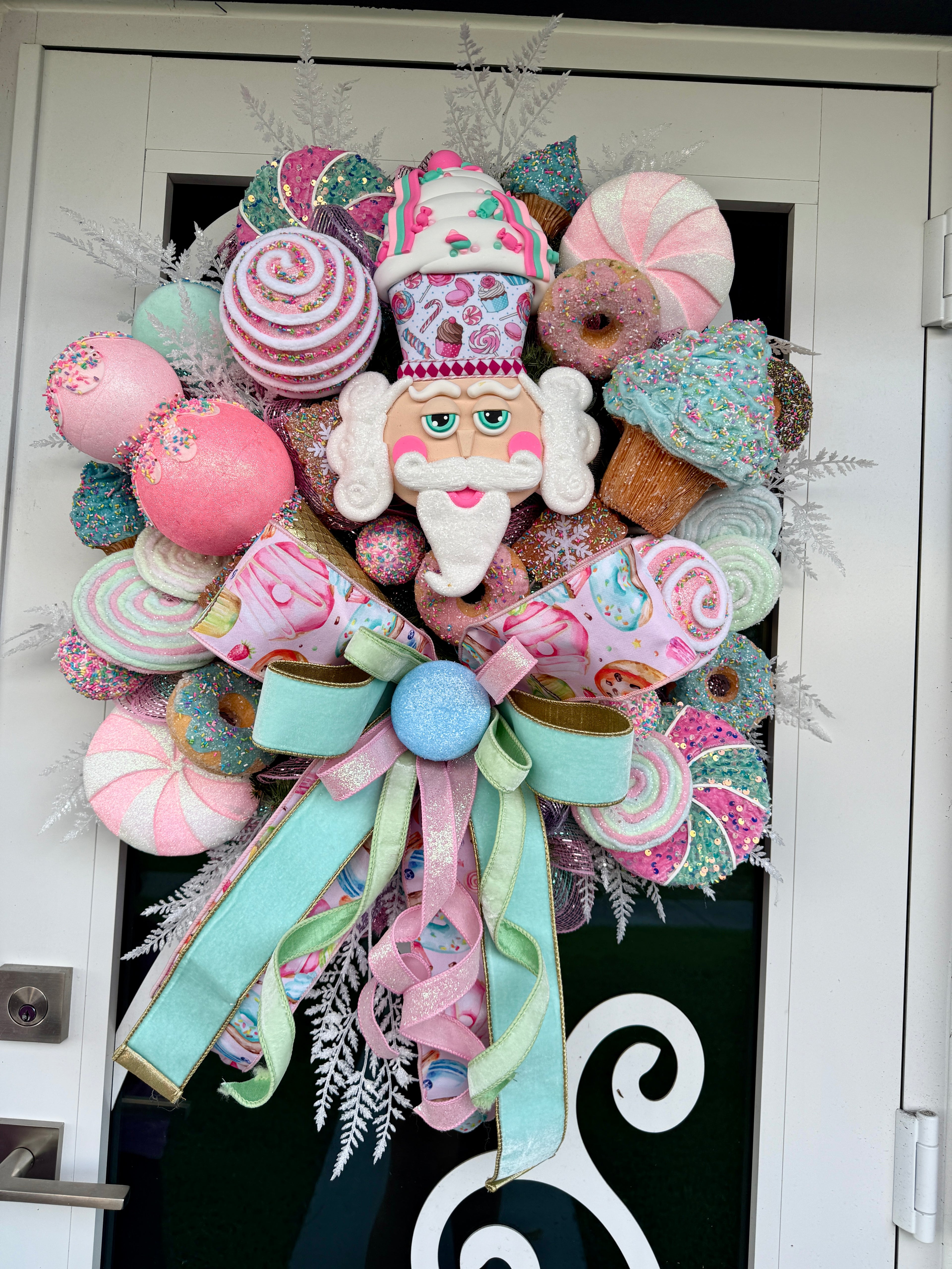 Whimsical Candy Nutcracker Wreath Pastel Holiday Front Door Decor