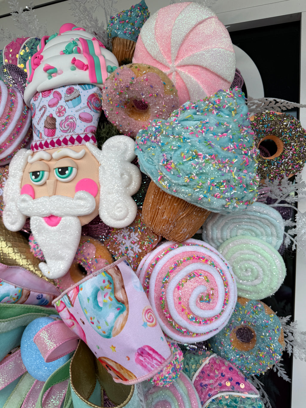 Whimsical Candy Nutcracker Wreath Pastel Holiday Front Door Decor