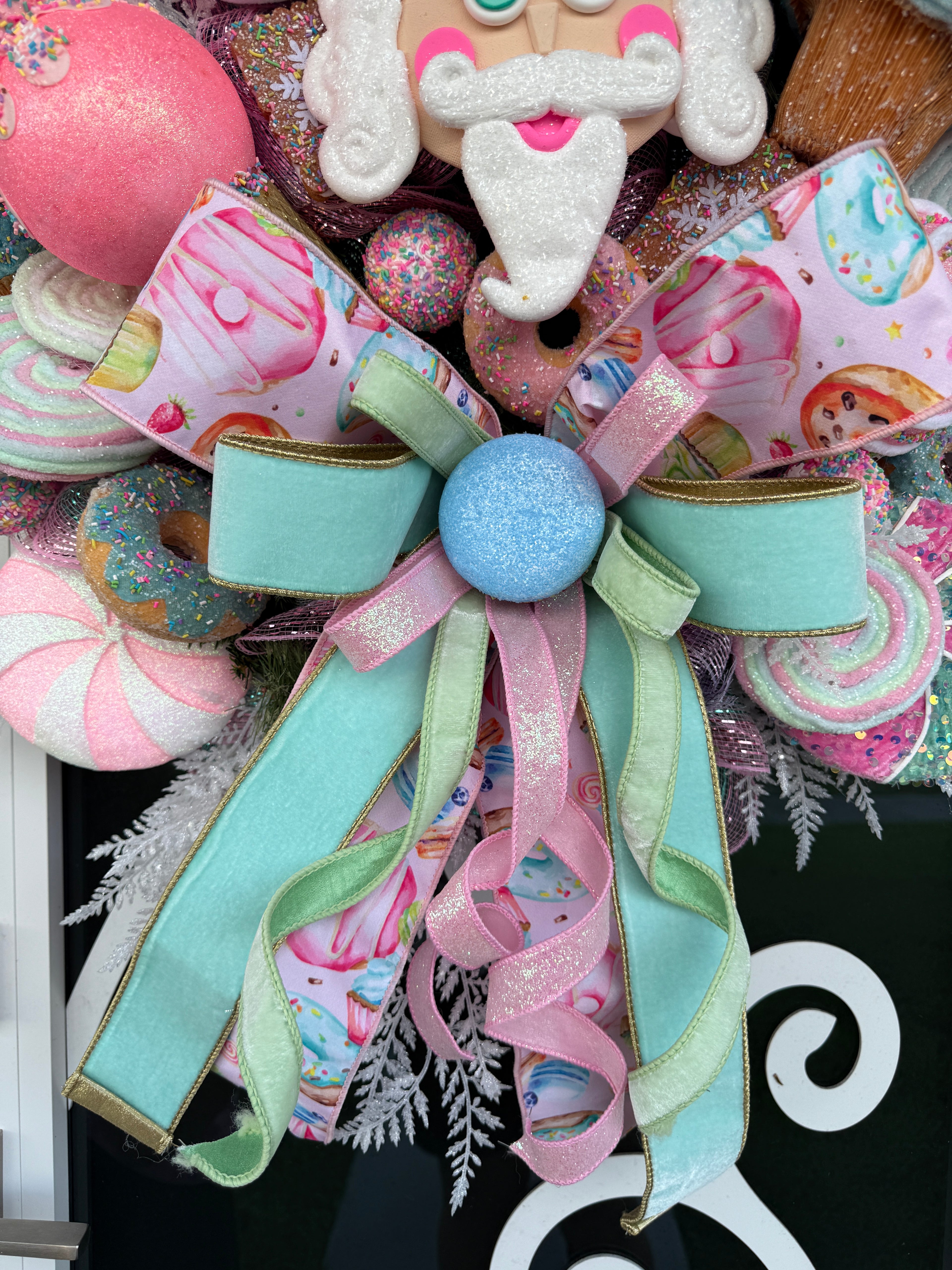 Whimsical Candy Nutcracker Wreath Pastel Holiday Front Door Decor