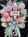 Whimsical Candy Nutcracker Wreath Pastel Holiday Front Door Decor