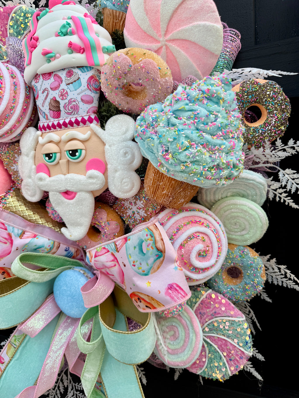 Whimsical Candy Nutcracker Wreath Pastel Holiday Front Door Decor