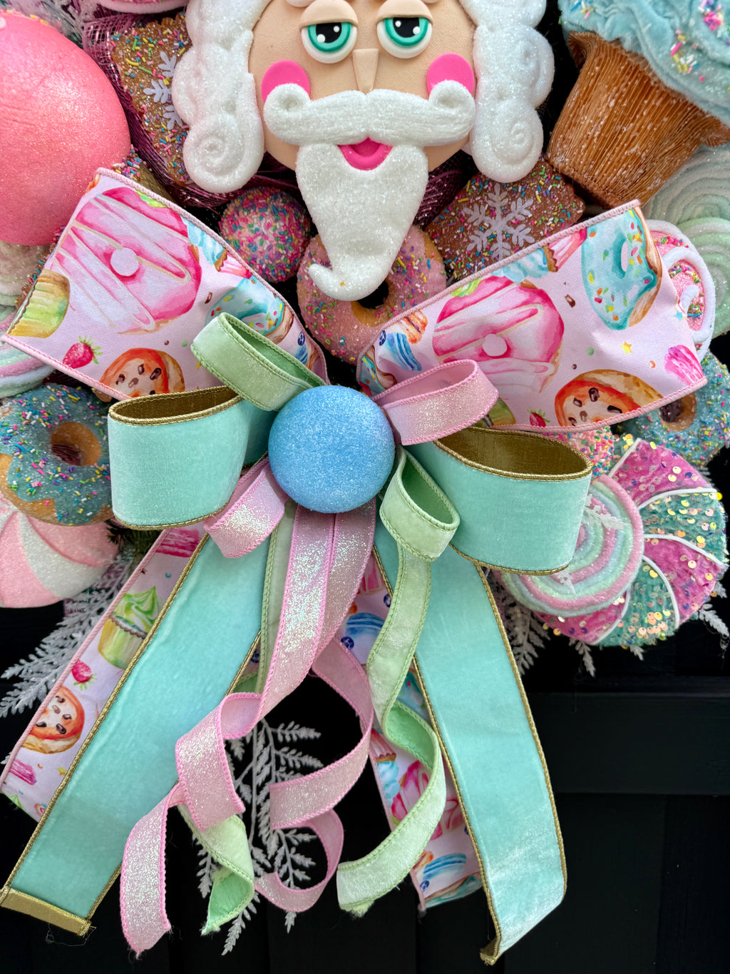 Whimsical Candy Nutcracker Wreath Pastel Holiday Front Door Decor