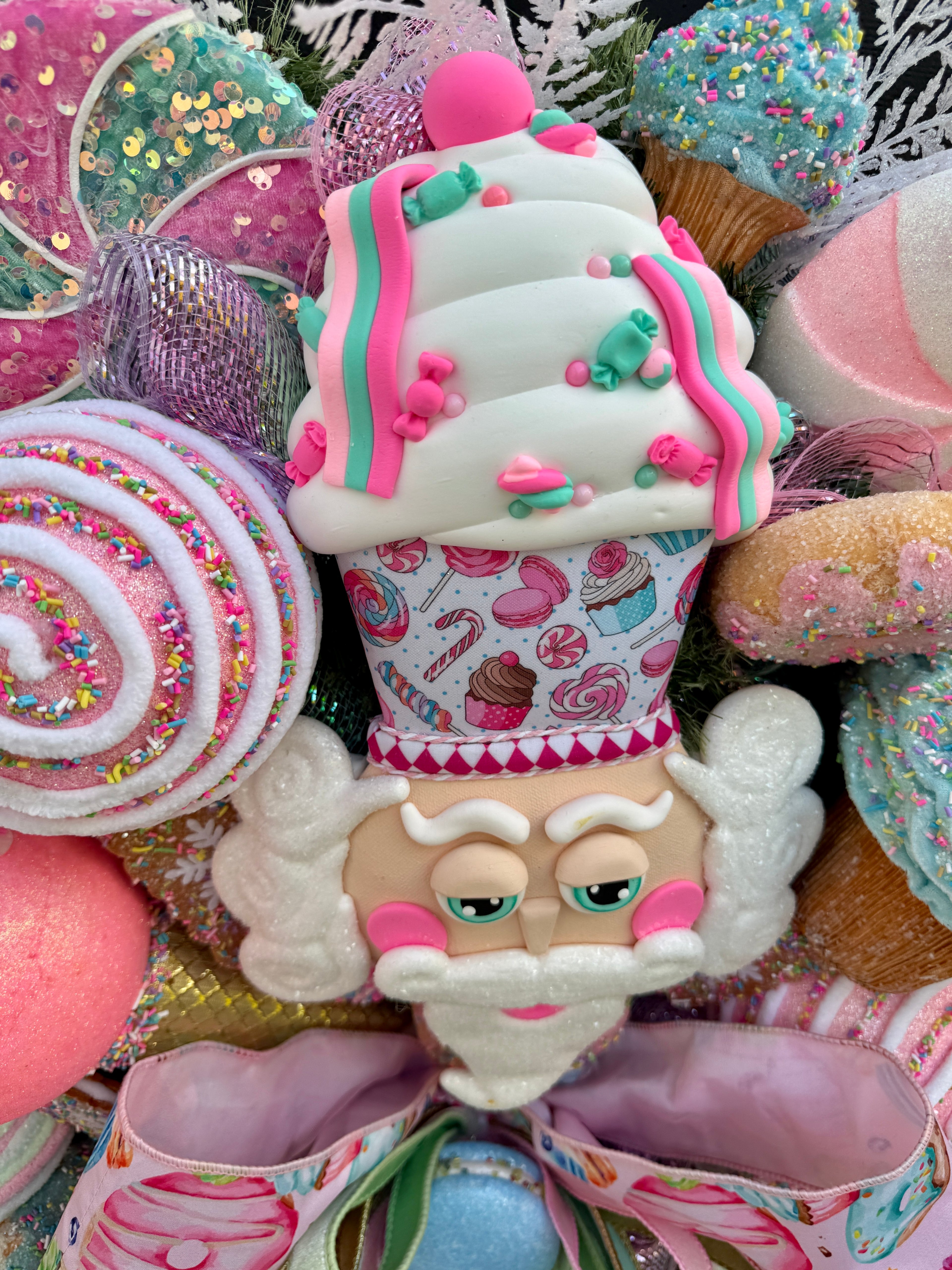 Whimsical Candy Nutcracker Wreath Pastel Holiday Front Door Decor