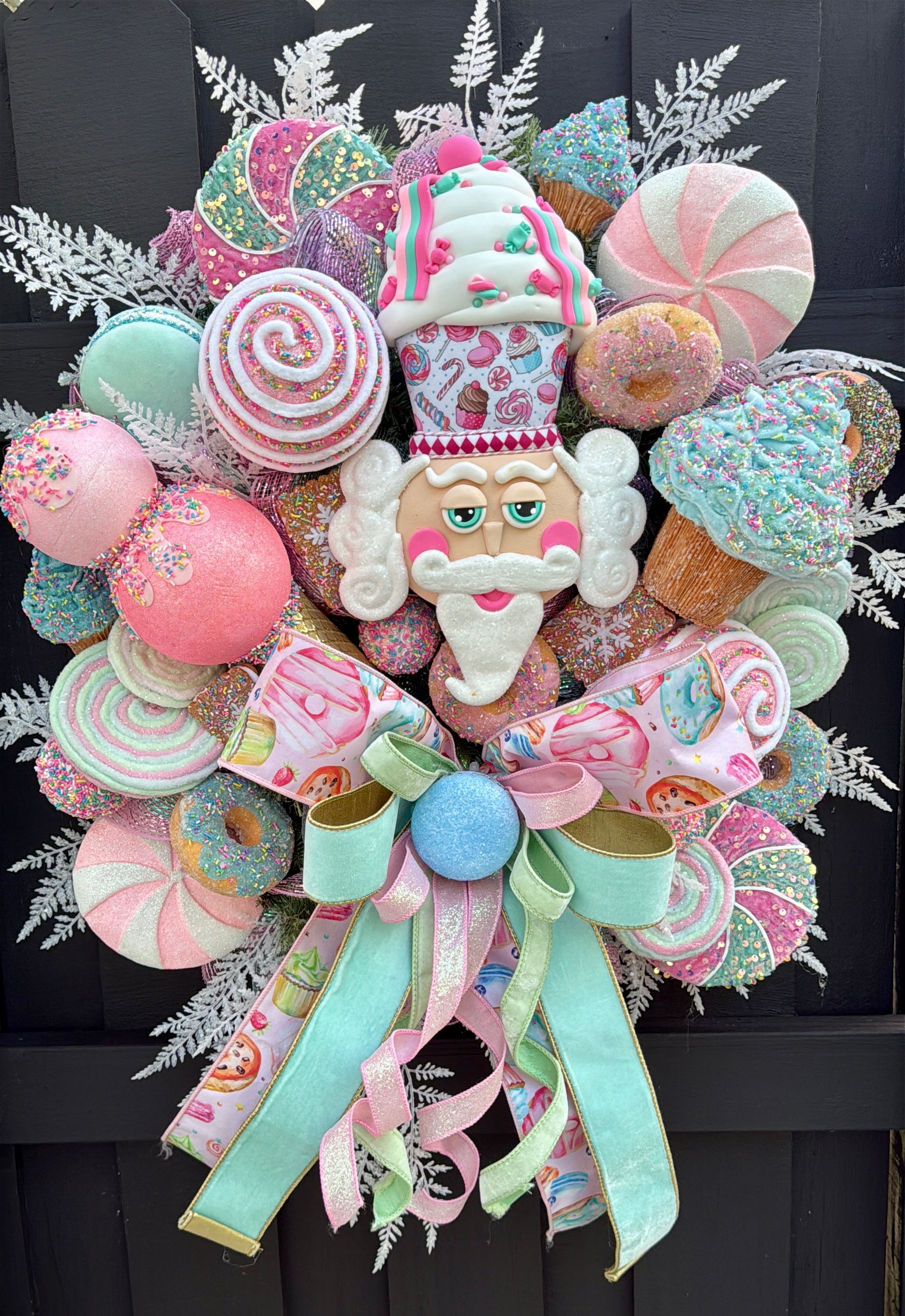 Whimsical Candy Nutcracker Wreath Pastel Holiday Front Door Decor