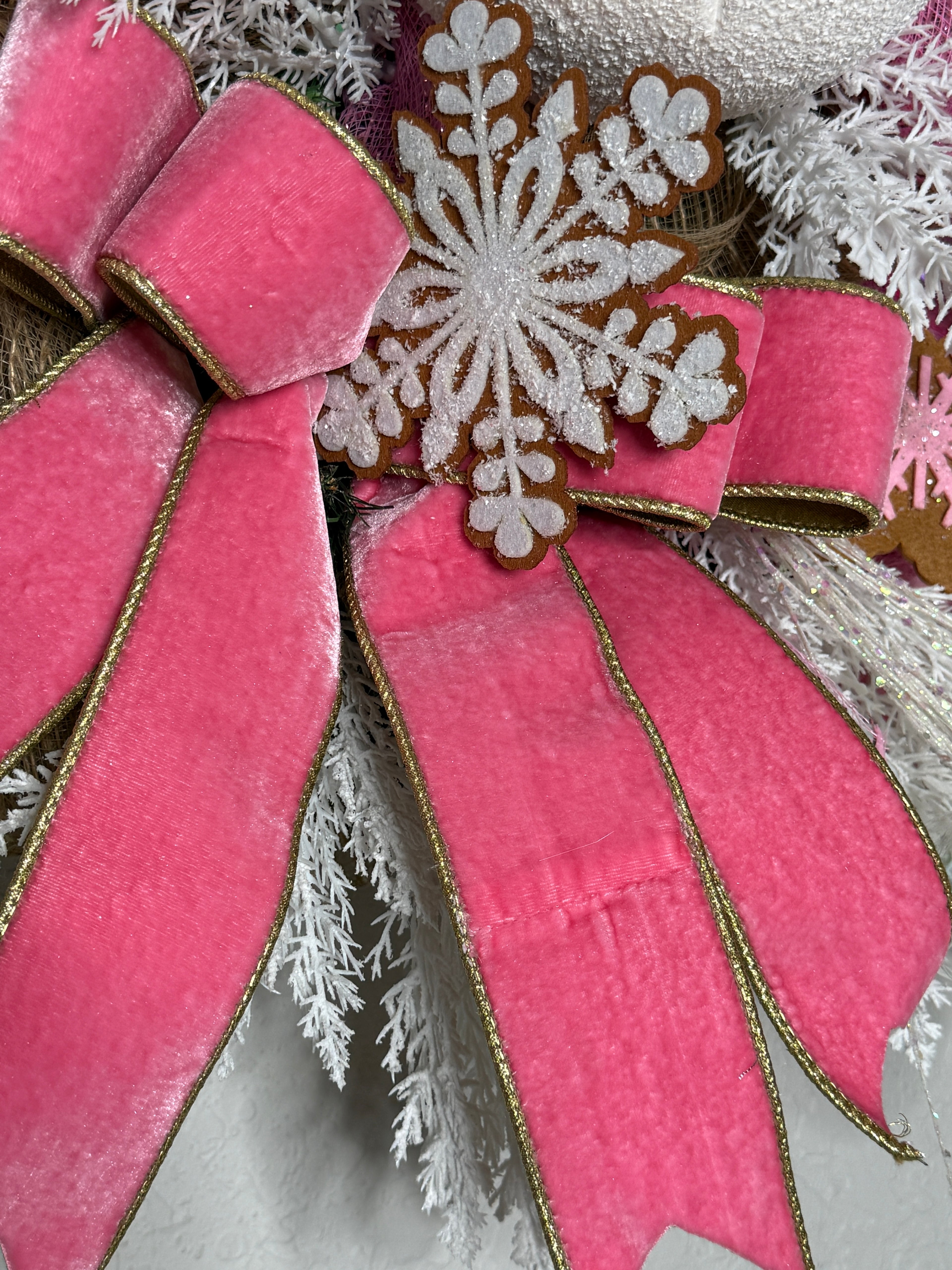 Pink Christmas Snowman Wreath: Candyland Holiday Door Decor