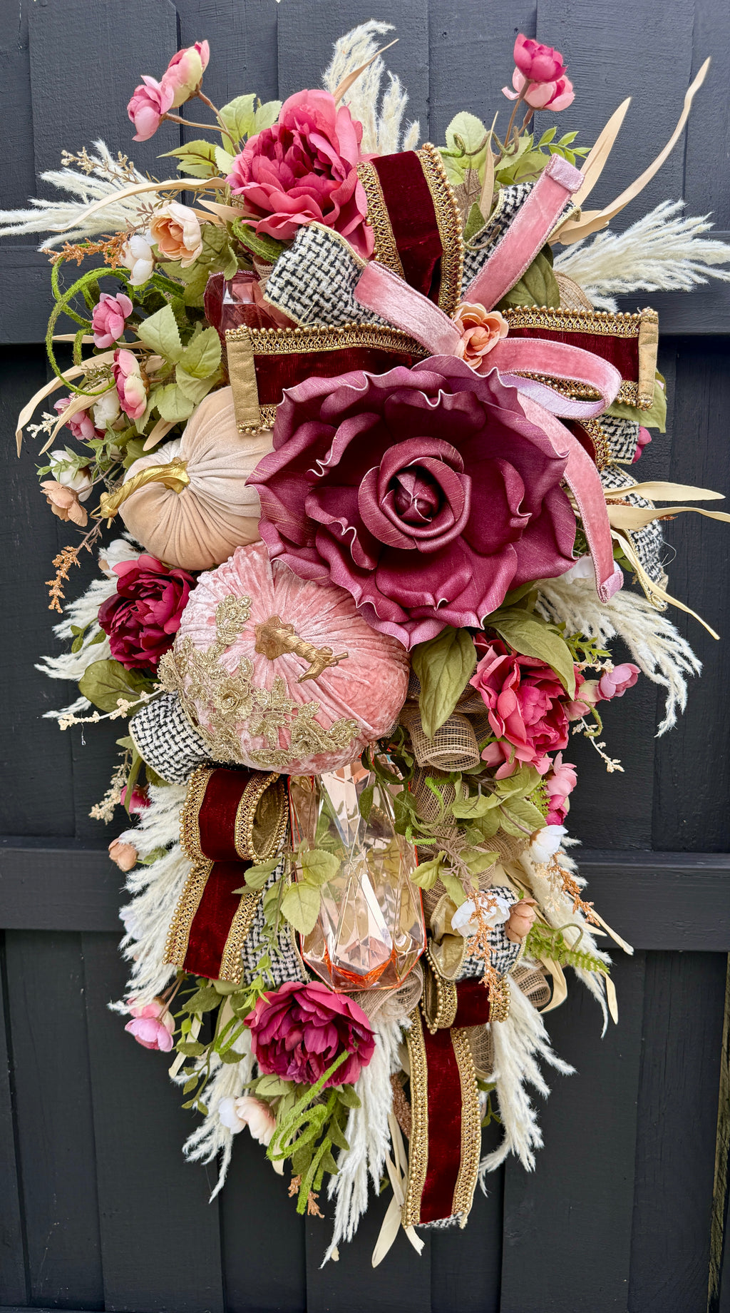 Velvet Pumpkin Fall Swag