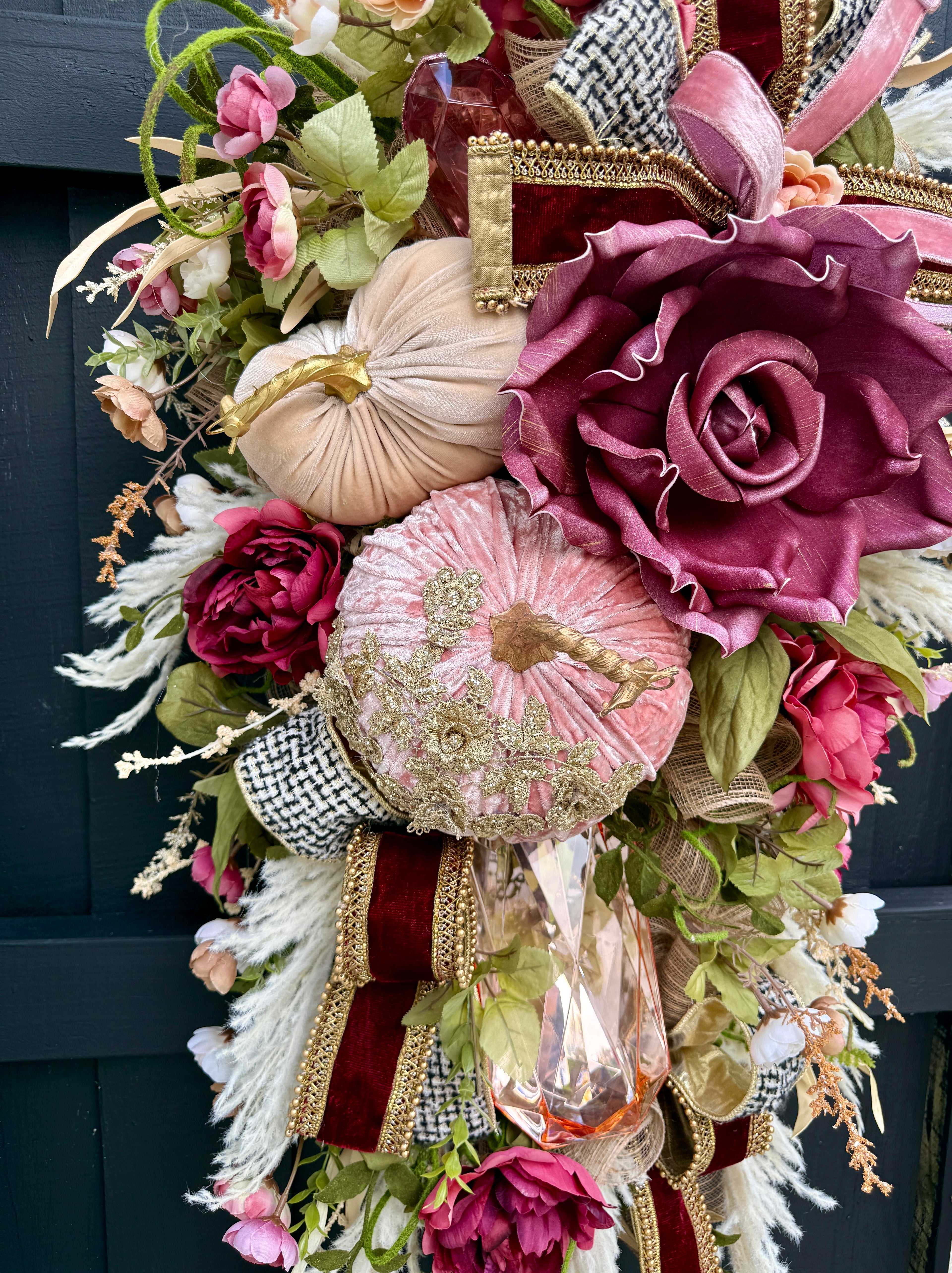 Velvet Pumpkin Fall Swag