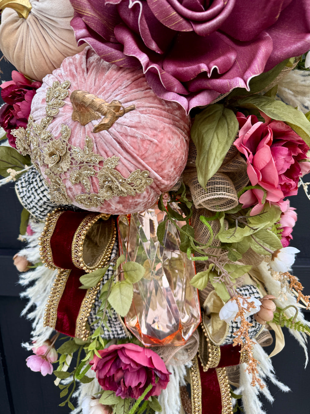 Velvet Pumpkin Fall Swag