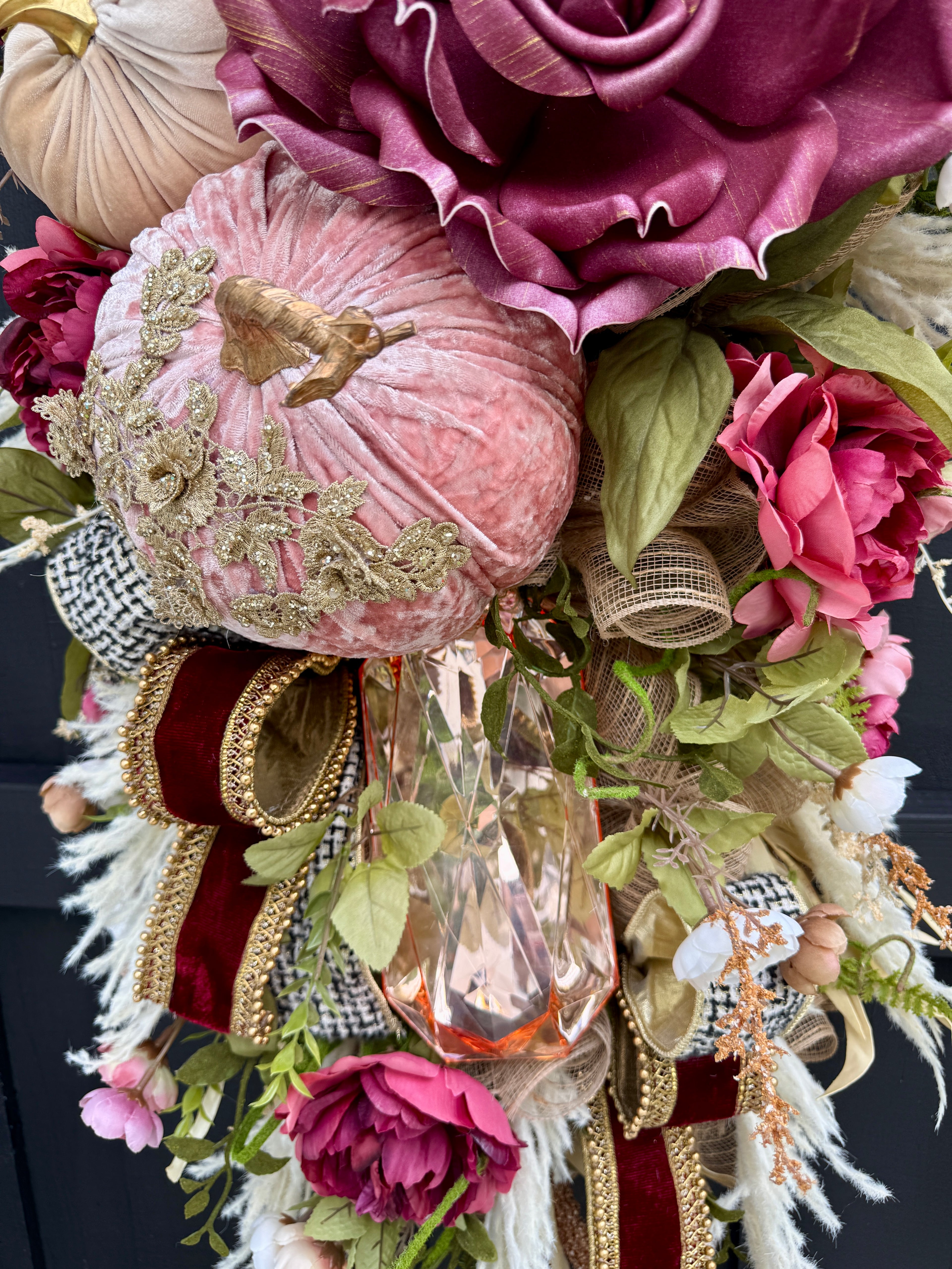 Velvet Pumpkin Fall Swag