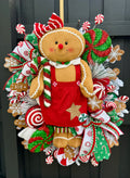 Whimsical Gingerbread Girl Christmas Wreath – Candyland Peppermint Front Door Decor