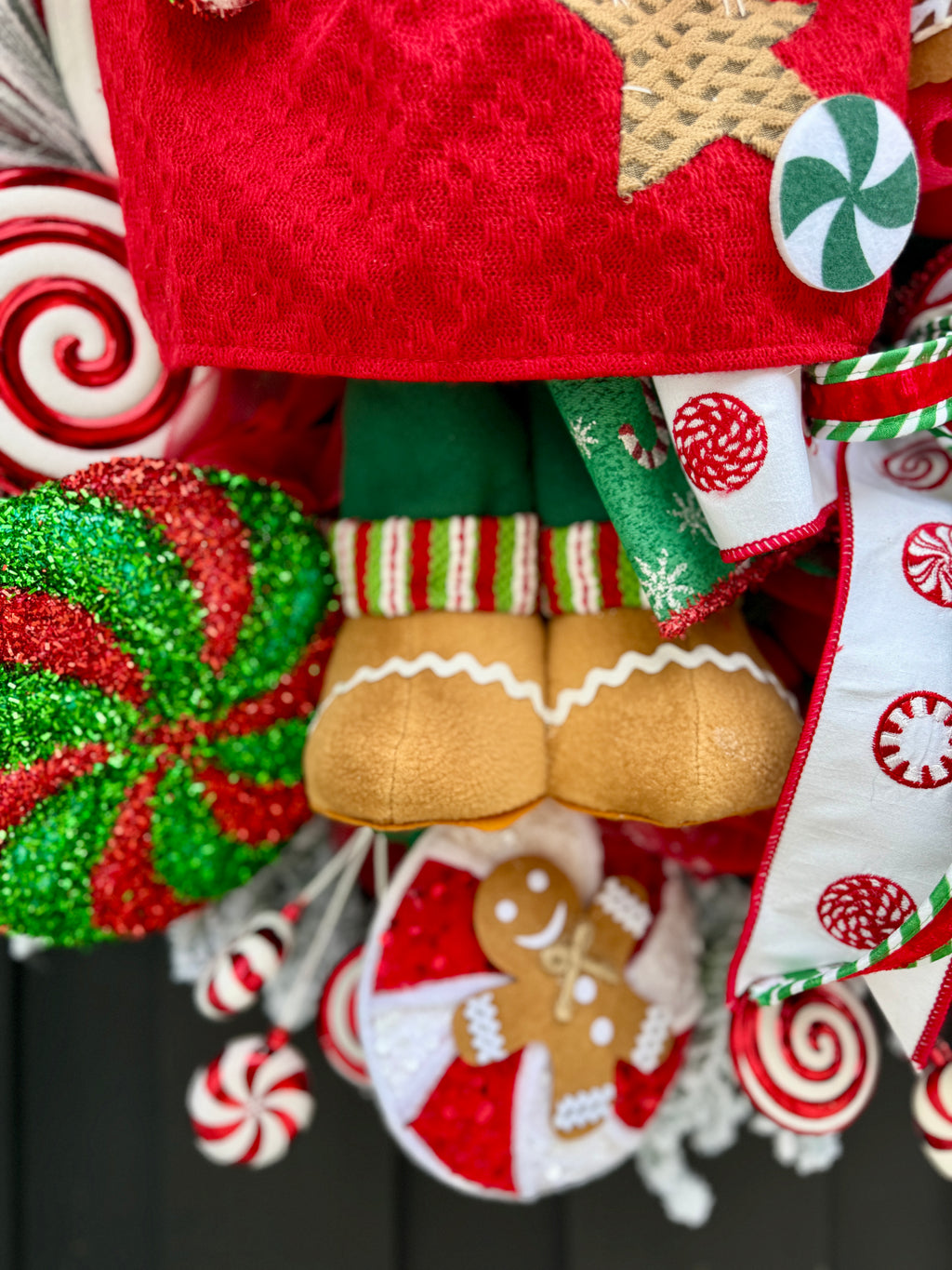 Whimsical Gingerbread Girl Christmas Wreath – Candyland Peppermint Front Door Decor