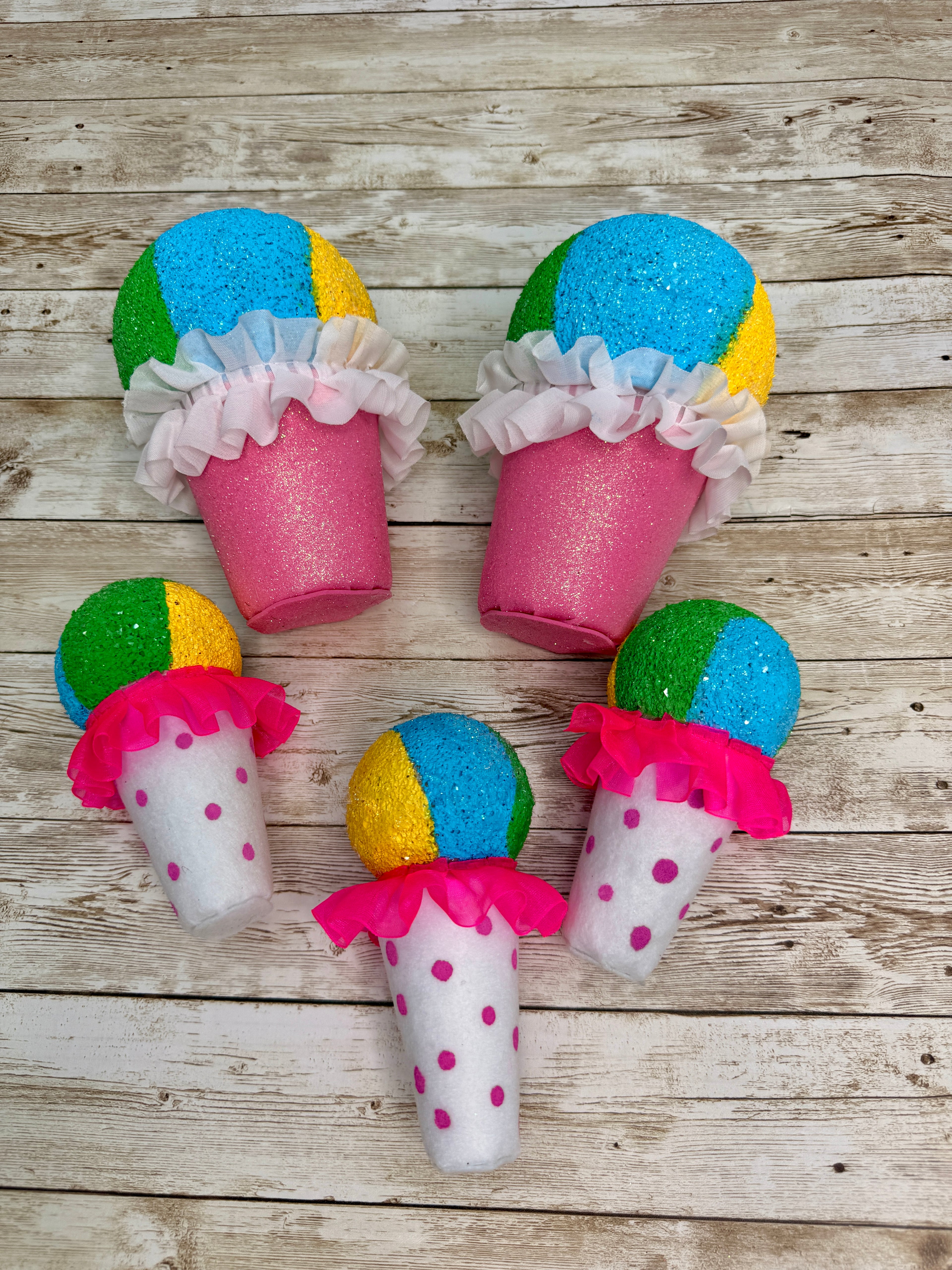 Colorful Faux Snow Cone Set – Set of 5 Summer Decor Pieces