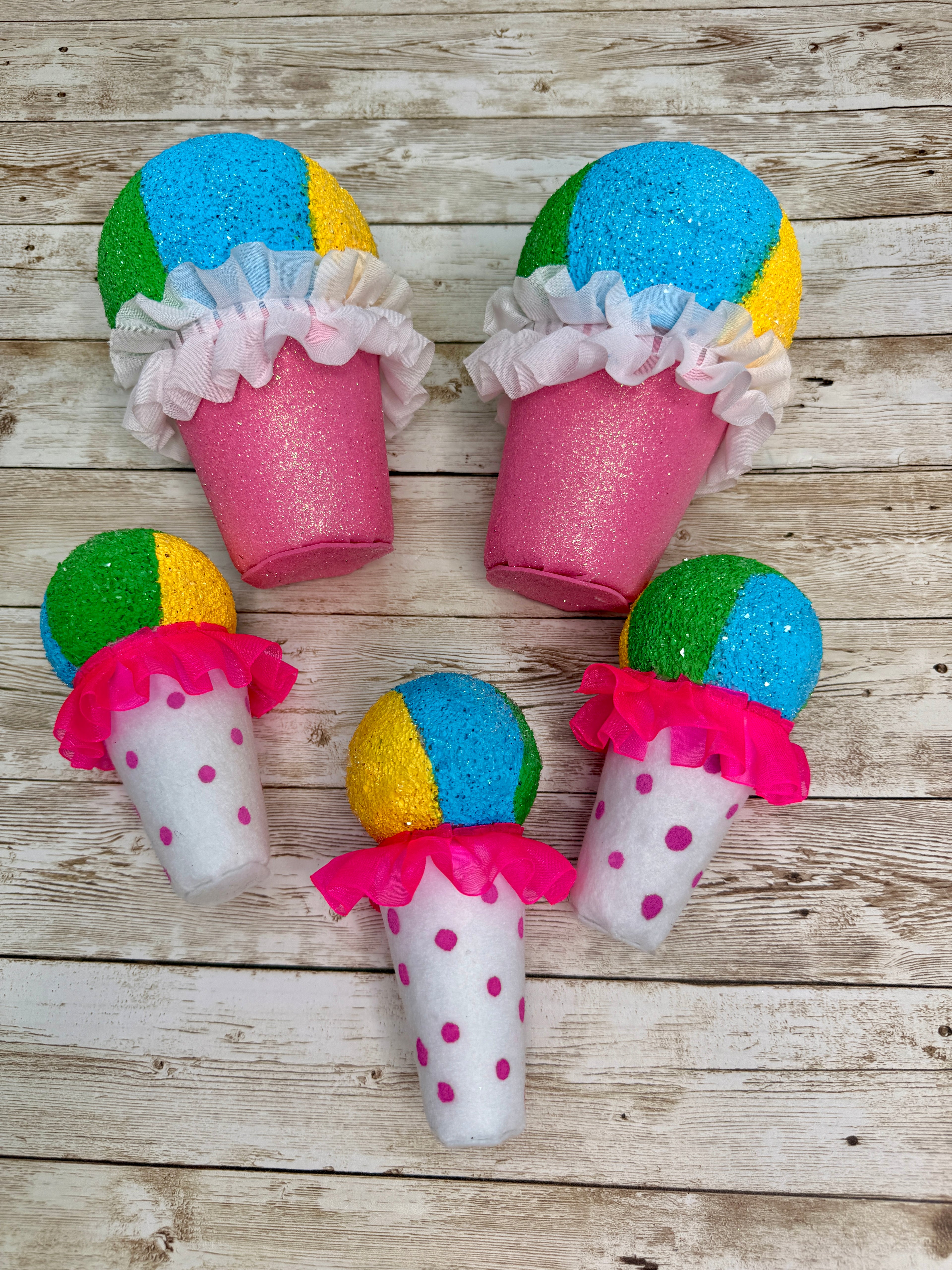Colorful Faux Snow Cone Set – Set of 5 Summer Decor Pieces