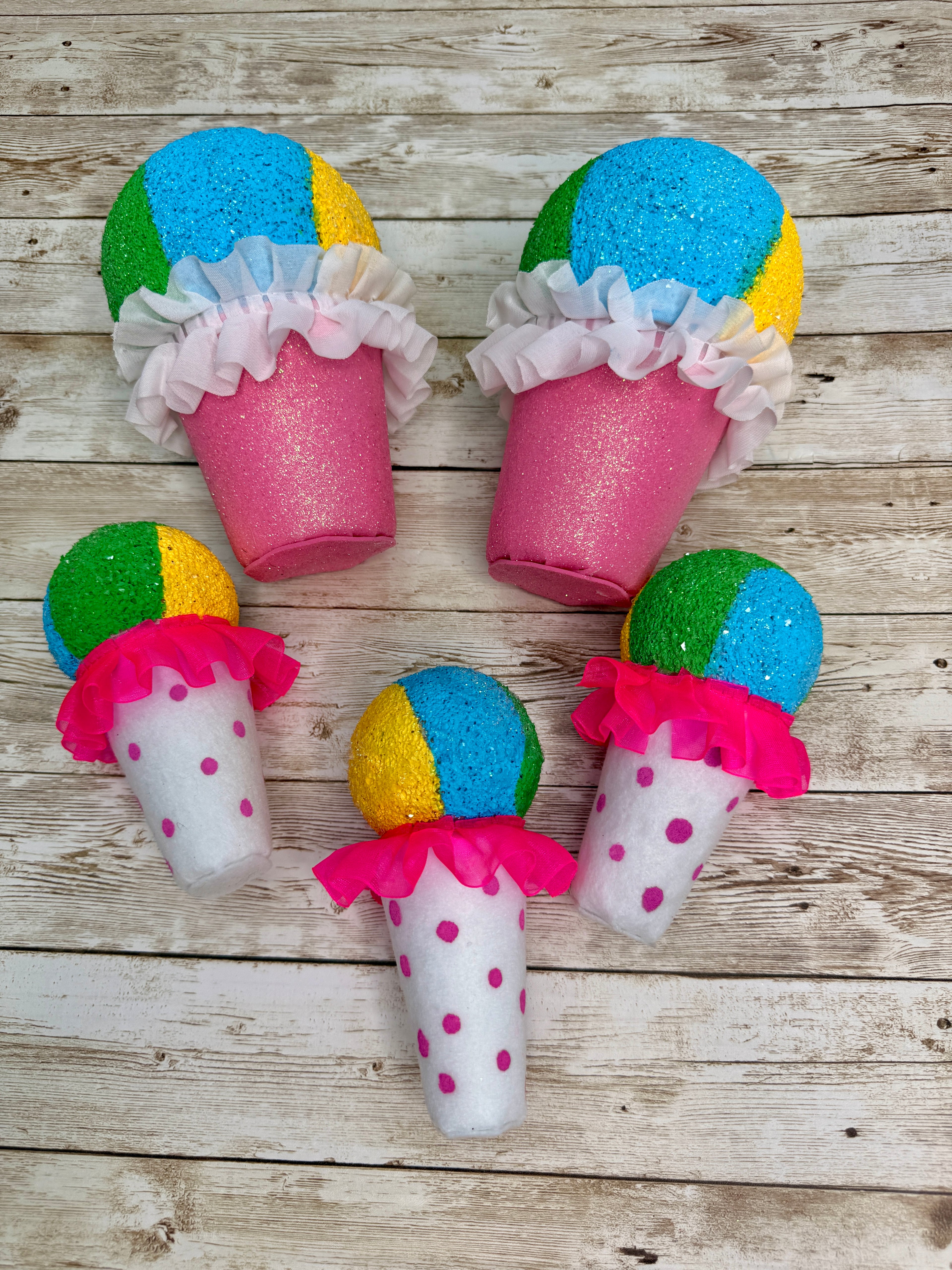 Colorful Faux Snow Cone Set – Set of 5 Summer Decor Pieces