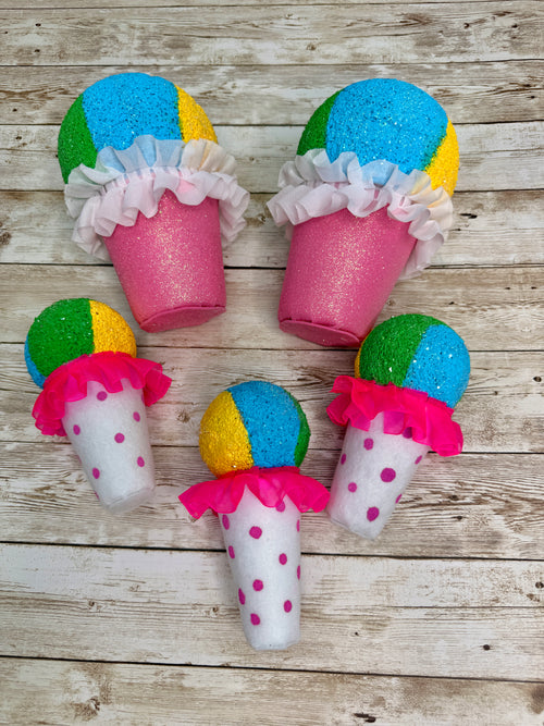 Colorful Faux Snow Cone Set – Set of 5 Summer Decor Pieces