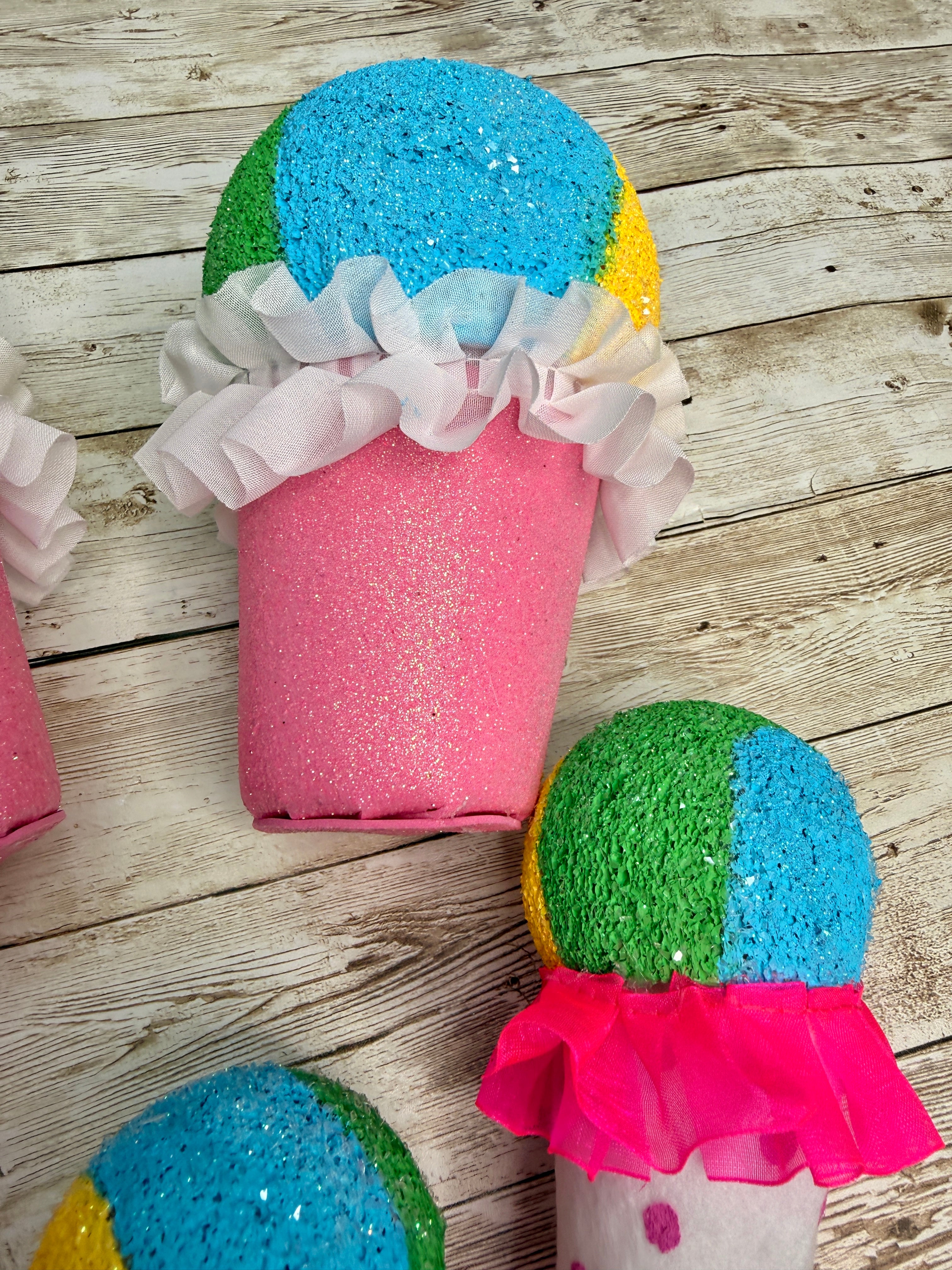 Colorful Faux Snow Cone Set – Set of 5 Summer Decor Pieces