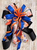 Large Spring Wreath Bow, Floral and Polka Dot Lantern Bow, Blue and Orange Summer Front Door Decor, Large Multi-Layered Designer Ribbon Bow