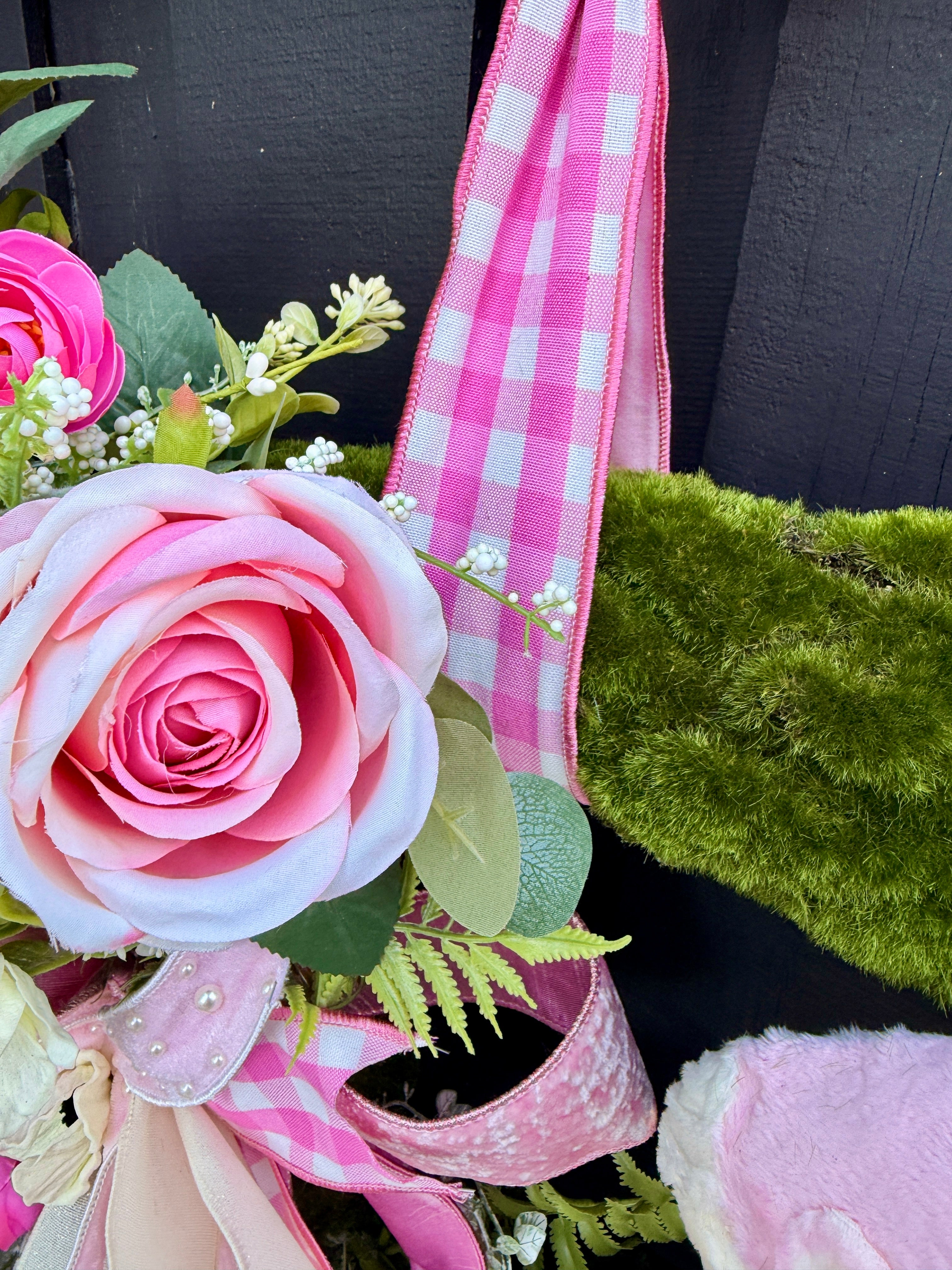 Pink Mushroom Wreath on Moss Base | Whimsical Cottagecore Door Decor