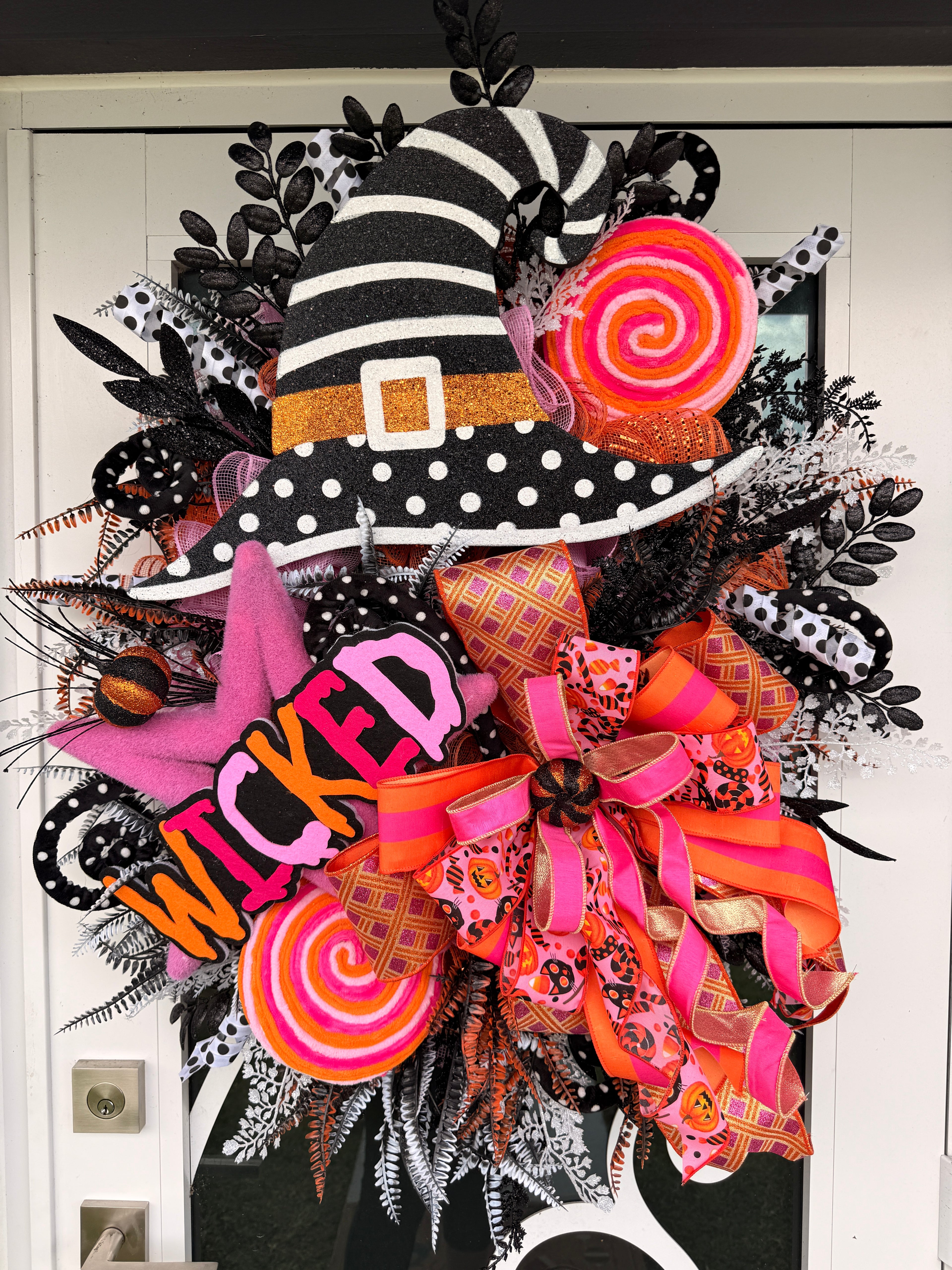 Wicked Pink Halloween Wreath, Witch Hat Front Door Wreath