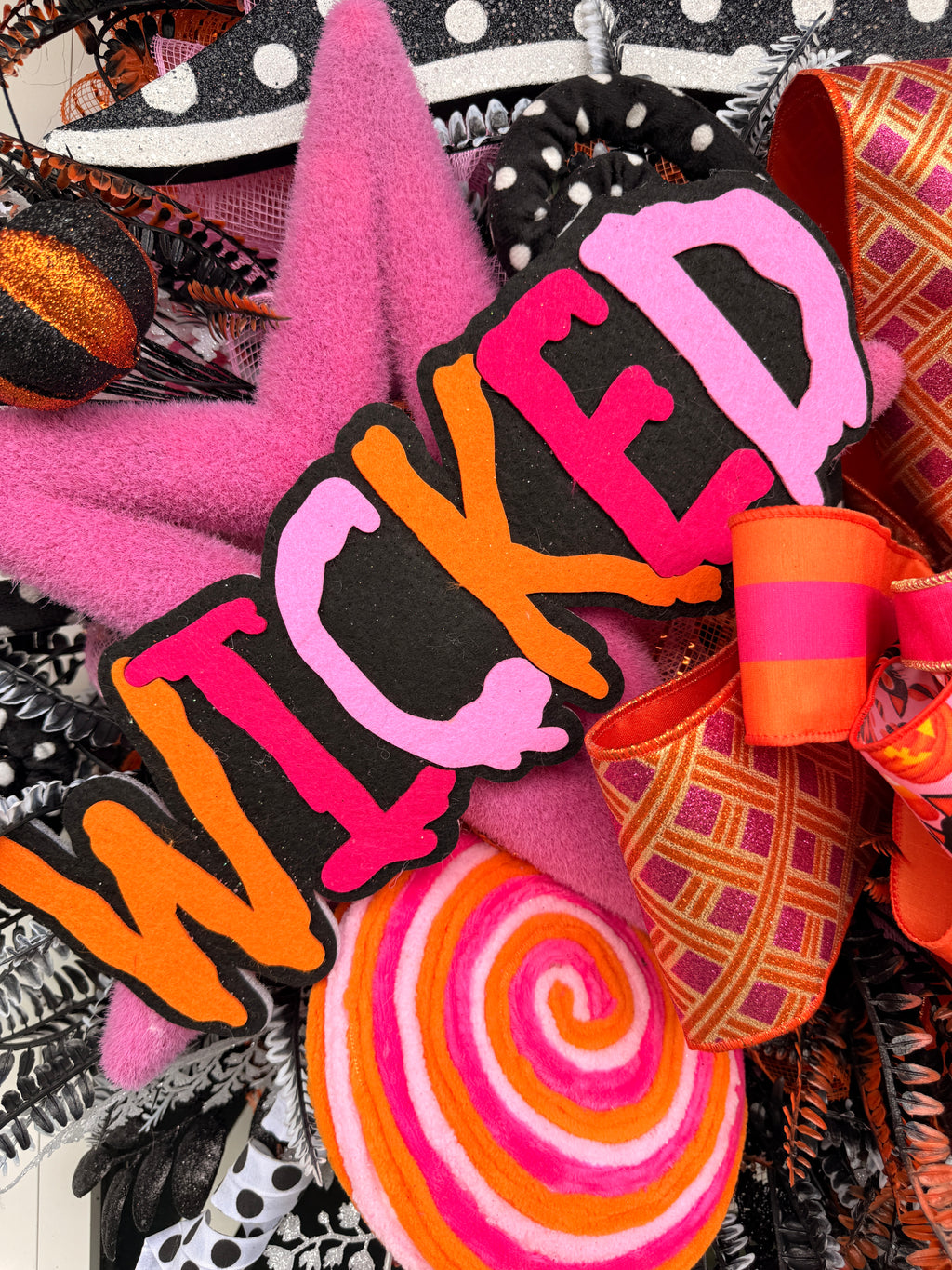 Wicked Pink Halloween Wreath, Witch Hat Front Door Wreath