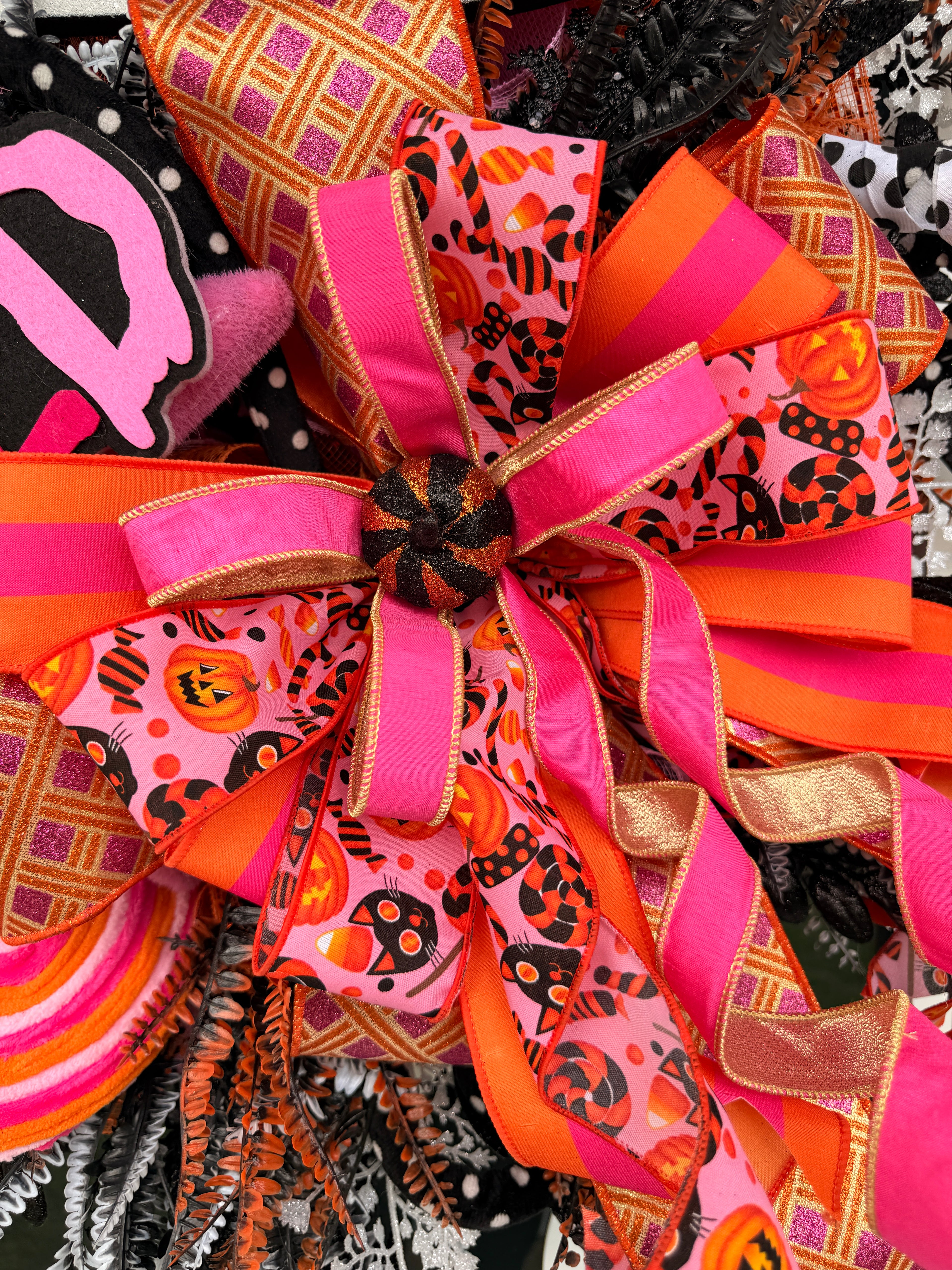 Wicked Pink Halloween Wreath, Witch Hat Front Door Wreath
