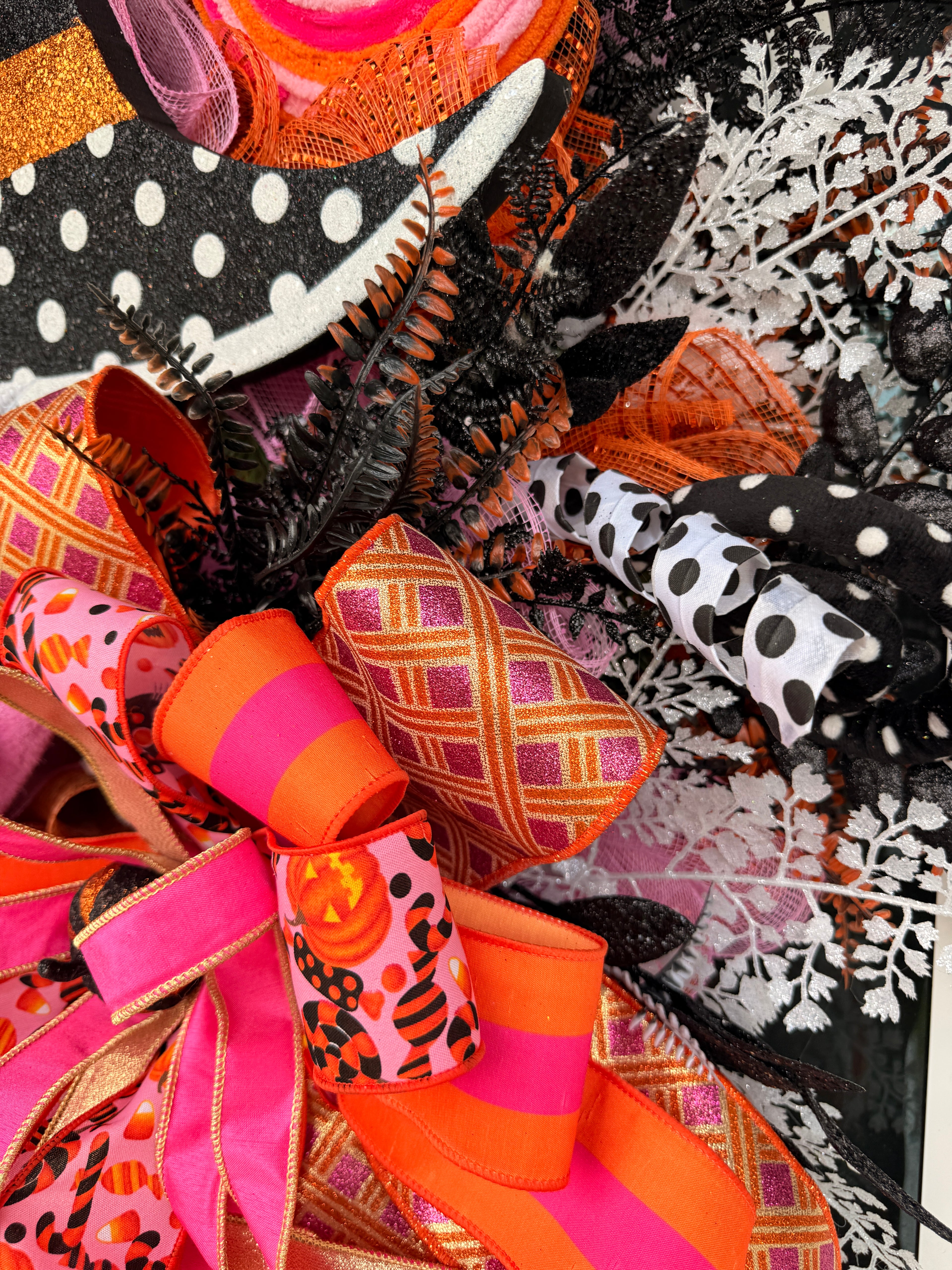 Wicked Pink Halloween Wreath, Witch Hat Front Door Wreath