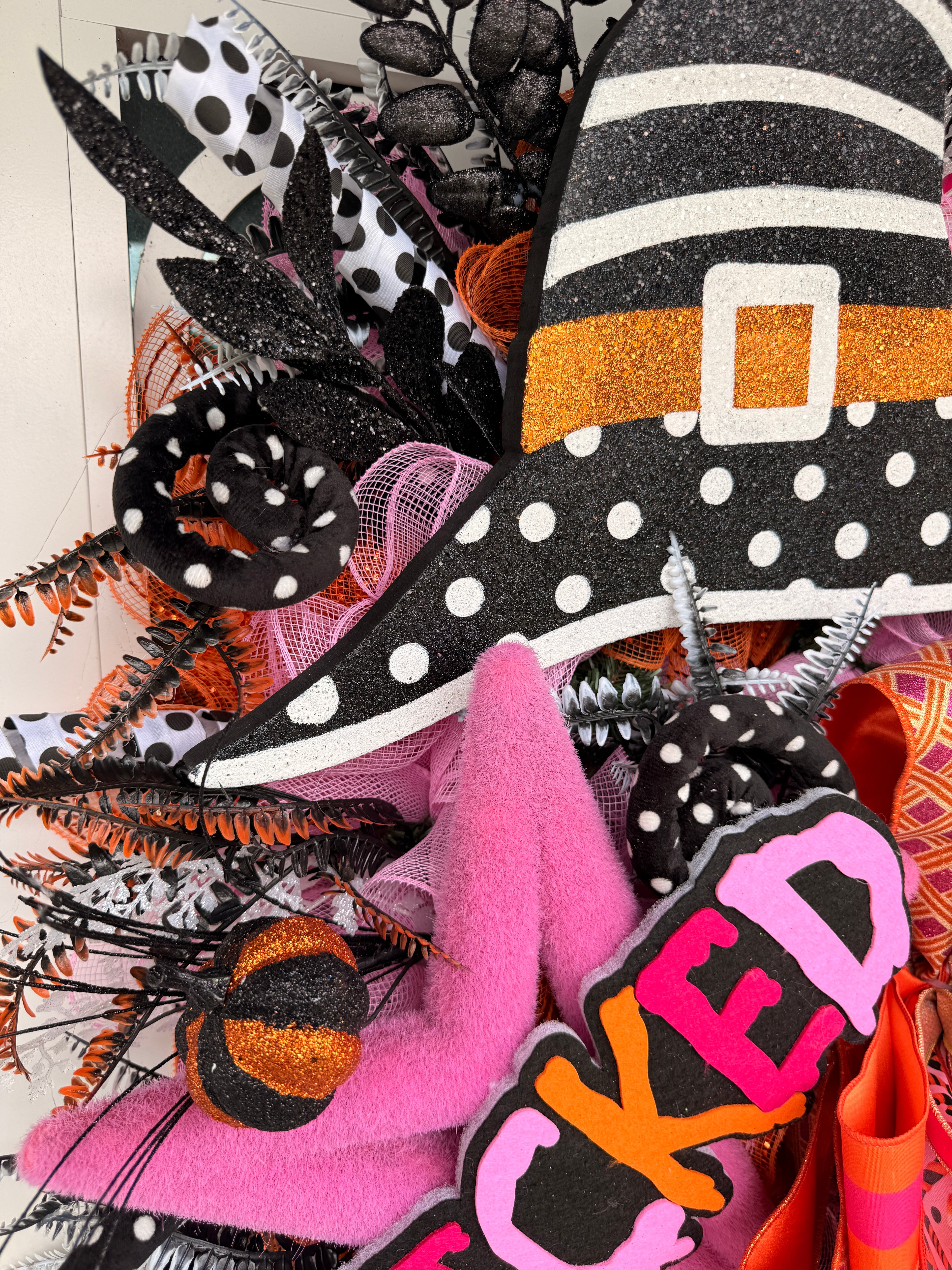 Wicked Pink Halloween Wreath, Witch Hat Front Door Wreath