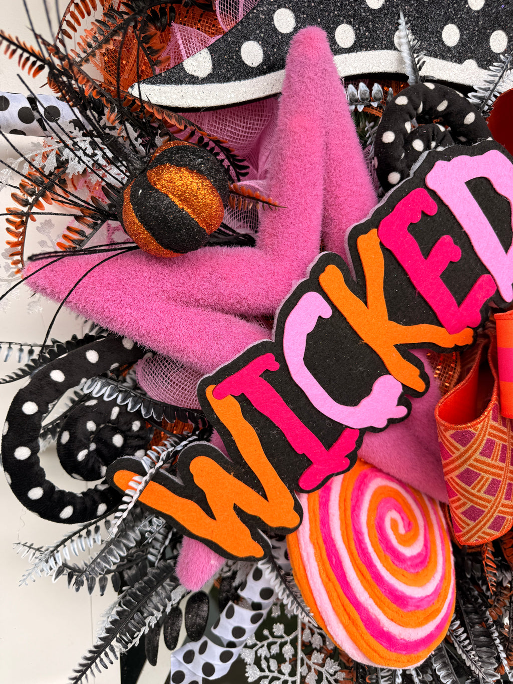 Wicked Pink Halloween Wreath, Witch Hat Front Door Wreath