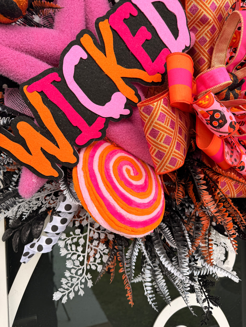 Wicked Pink Halloween Wreath, Witch Hat Front Door Wreath