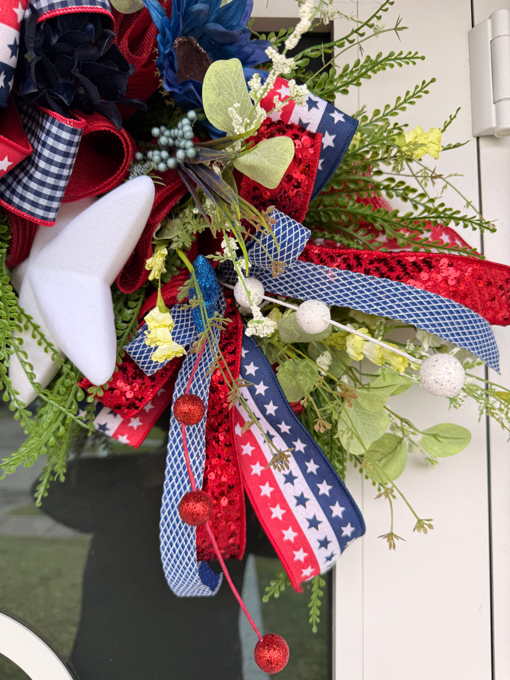 Patriotic Door Swag Wreath, 4th of July Front Door Decor, Patriotic Mailbox Swag, Red White Blue Wreath, Americana Porch Decor, July 4th Bow Wreath
