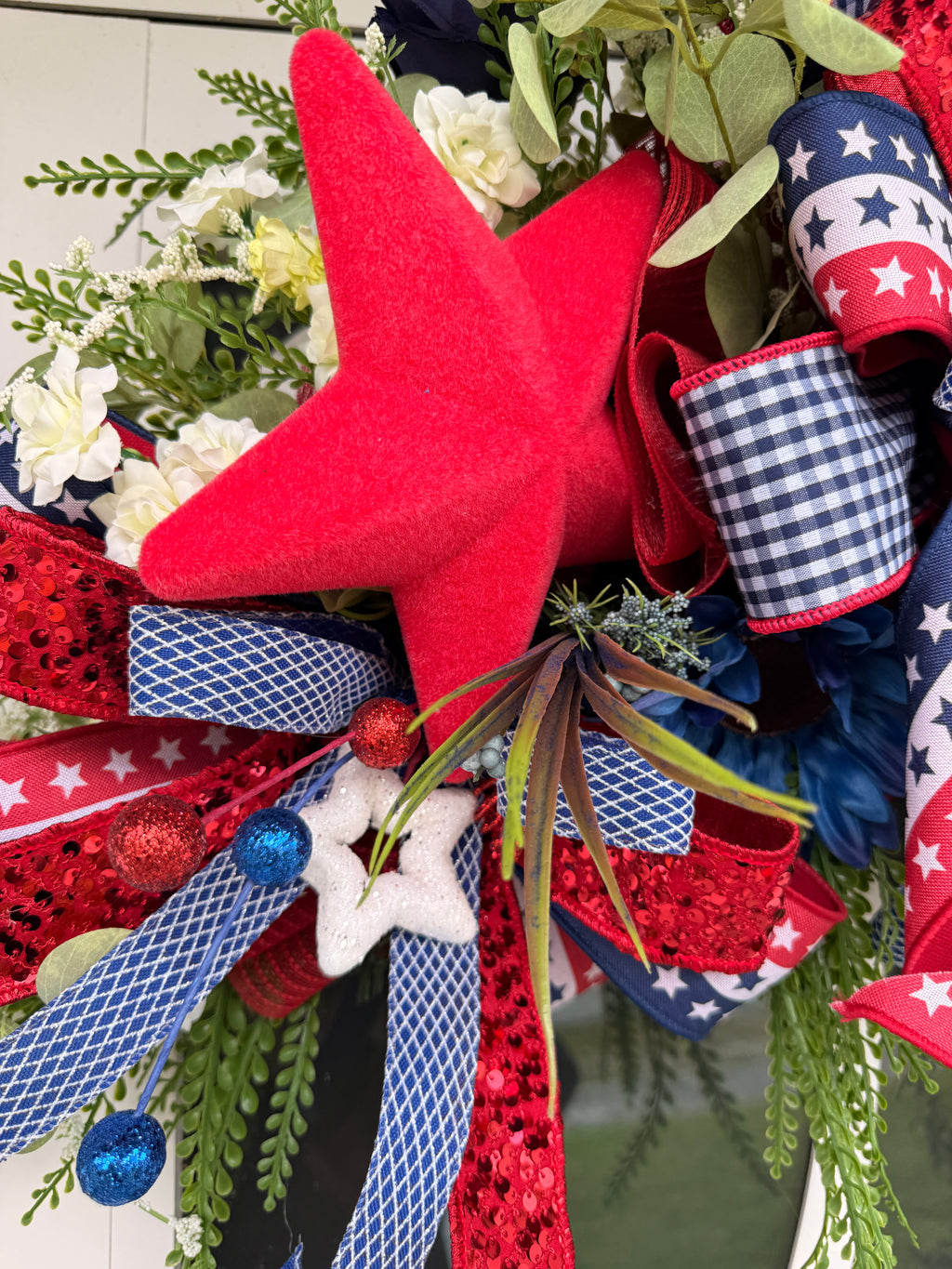Patriotic Door Swag Wreath, 4th of July Front Door Decor, Patriotic Mailbox Swag, Red White Blue Wreath, Americana Porch Decor, July 4th Bow Wreath