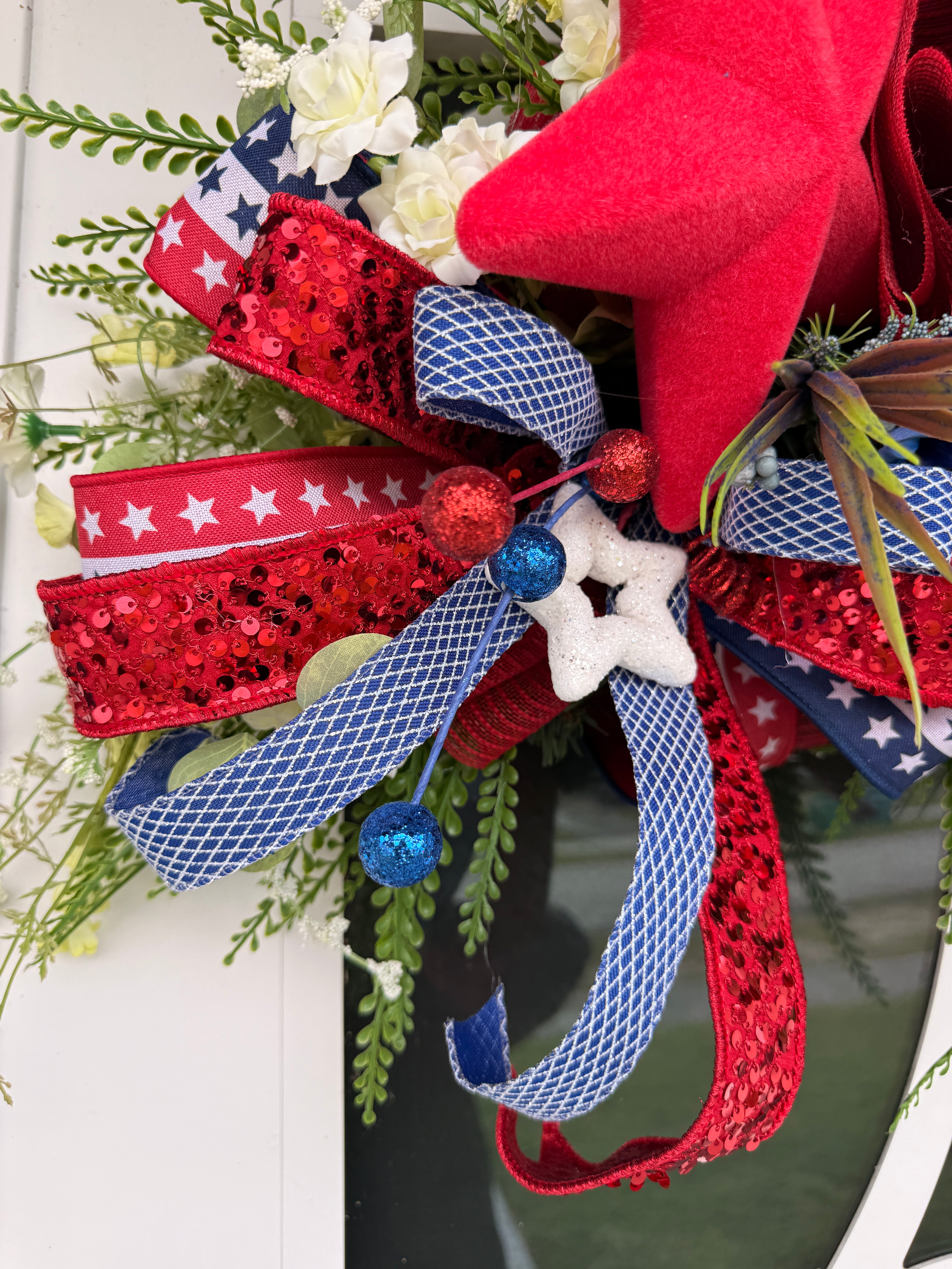 Patriotic Door Swag Wreath, 4th of July Front Door Decor, Patriotic Mailbox Swag, Red White Blue Wreath, Americana Porch Decor, July 4th Bow Wreath
