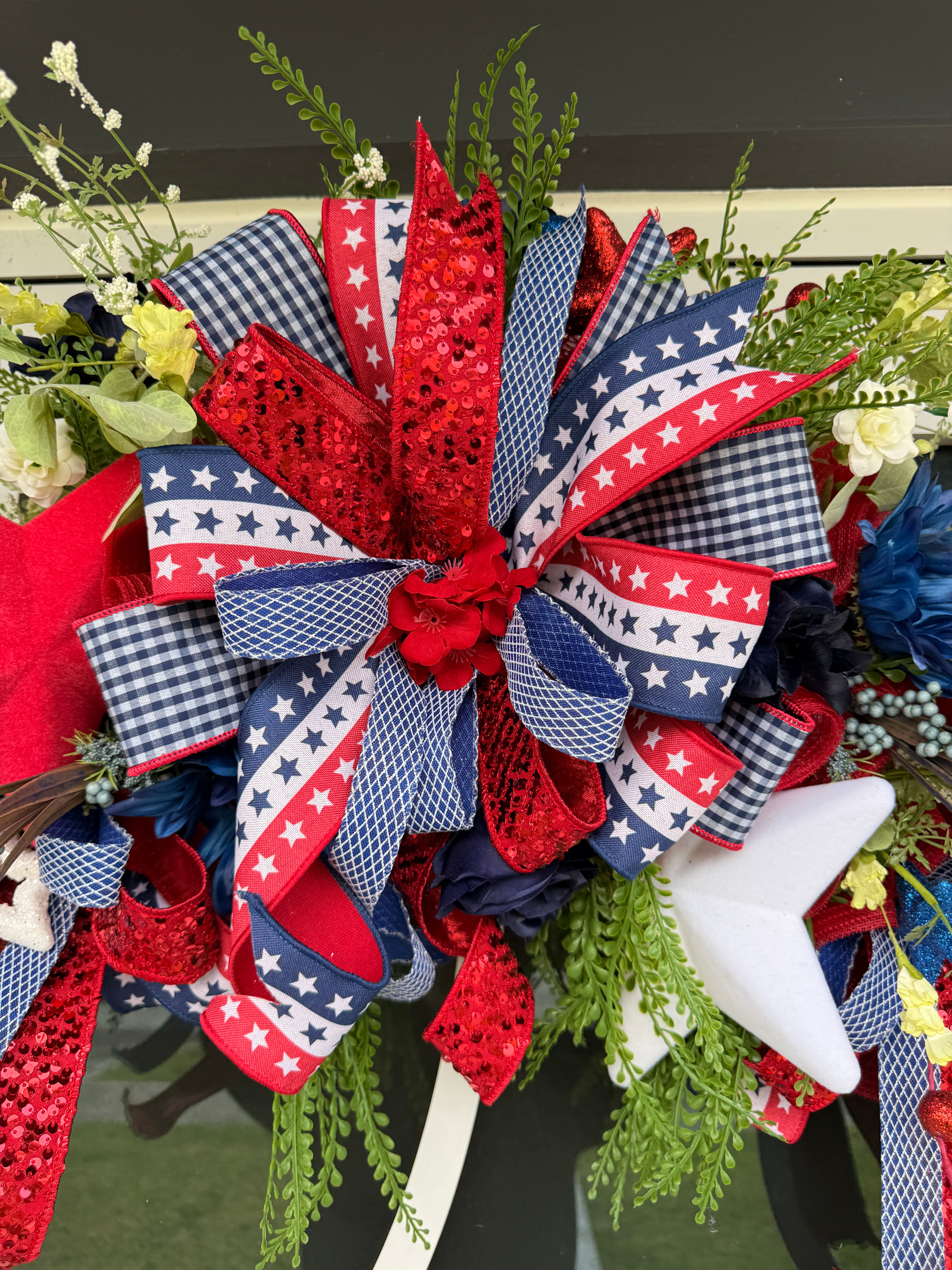 Patriotic Door Swag Wreath, 4th of July Front Door Decor, Patriotic Mailbox Swag, Red White Blue Wreath, Americana Porch Decor, July 4th Bow Wreath