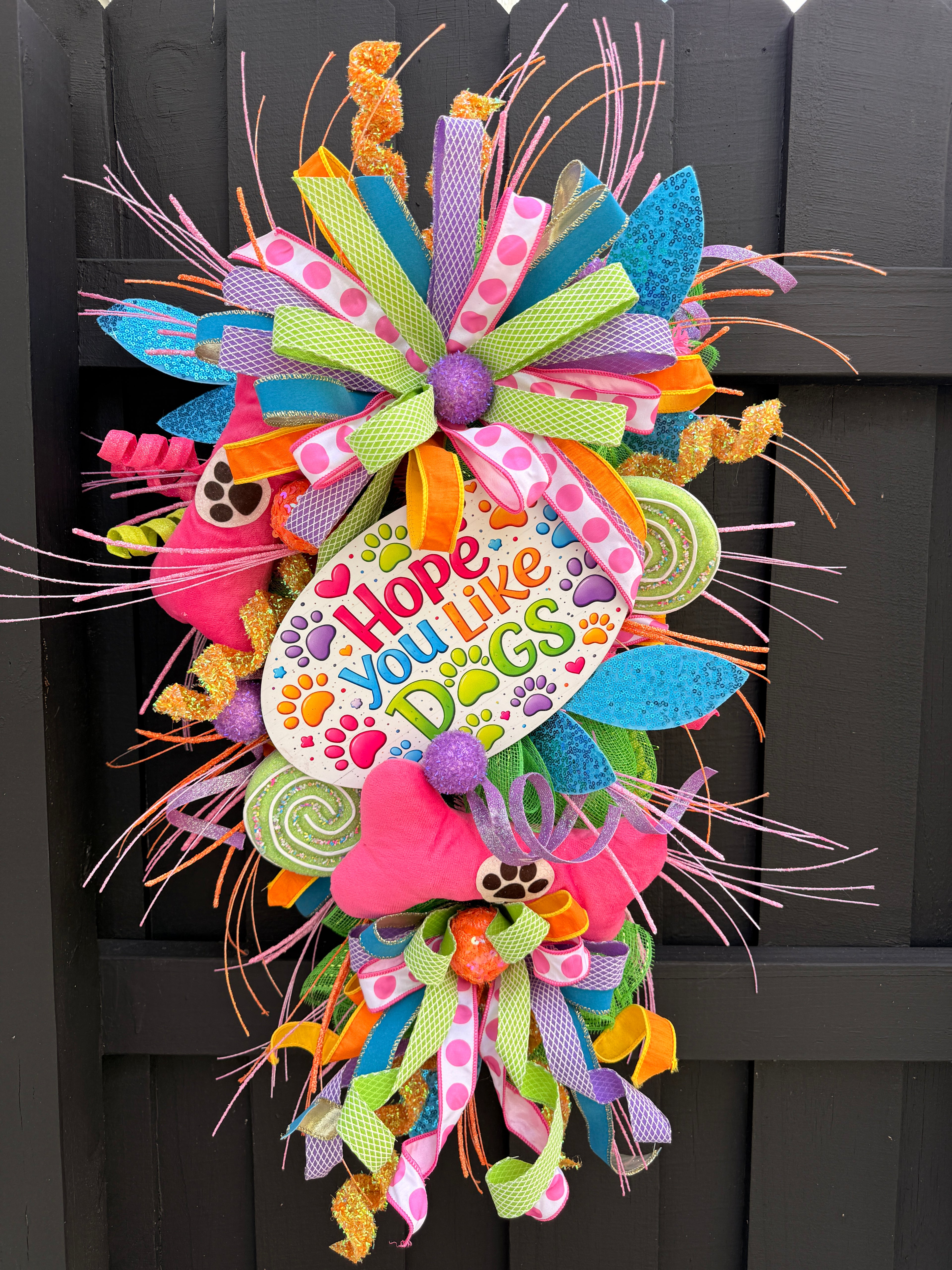 🐾 Hope You Like Dogs Swag | Colorful Dog Lover Door Swag | Whimsical Pet Decor | Front Door Swag | Handmade Statement Piece