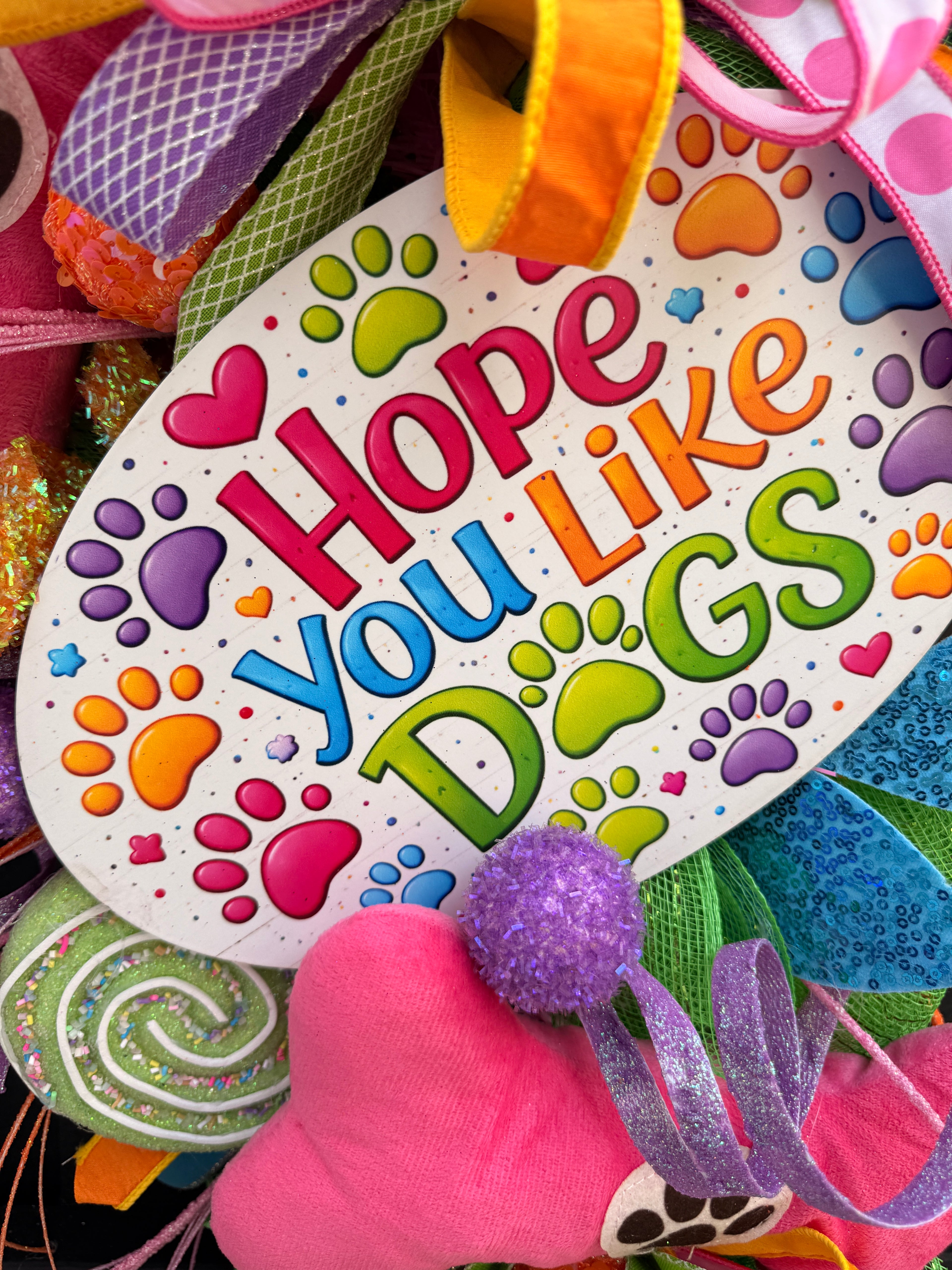 🐾 Hope You Like Dogs Swag | Colorful Dog Lover Door Swag | Whimsical Pet Decor | Front Door Swag | Handmade Statement Piece