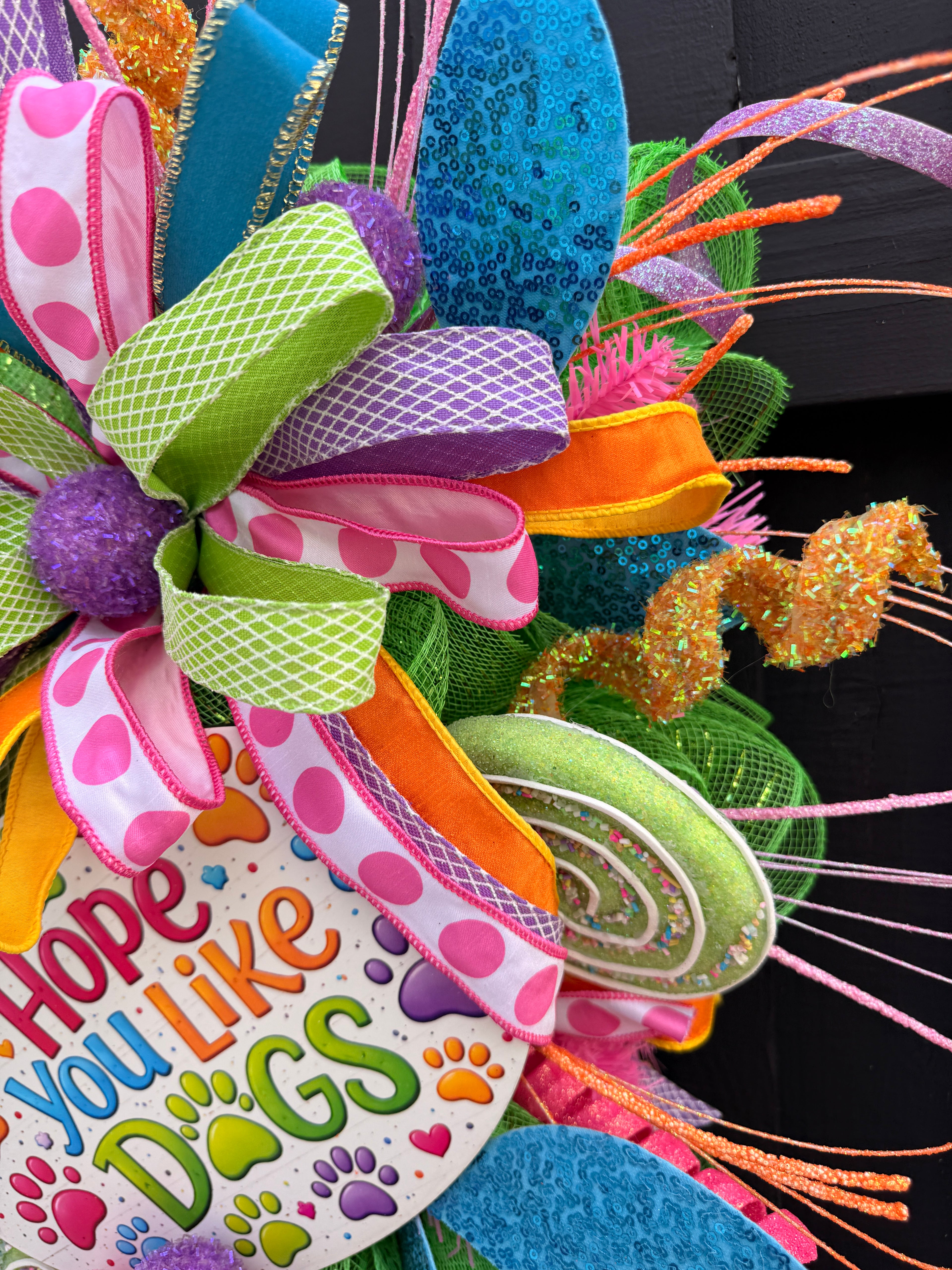 🐾 Hope You Like Dogs Swag | Colorful Dog Lover Door Swag | Whimsical Pet Decor | Front Door Swag | Handmade Statement Piece