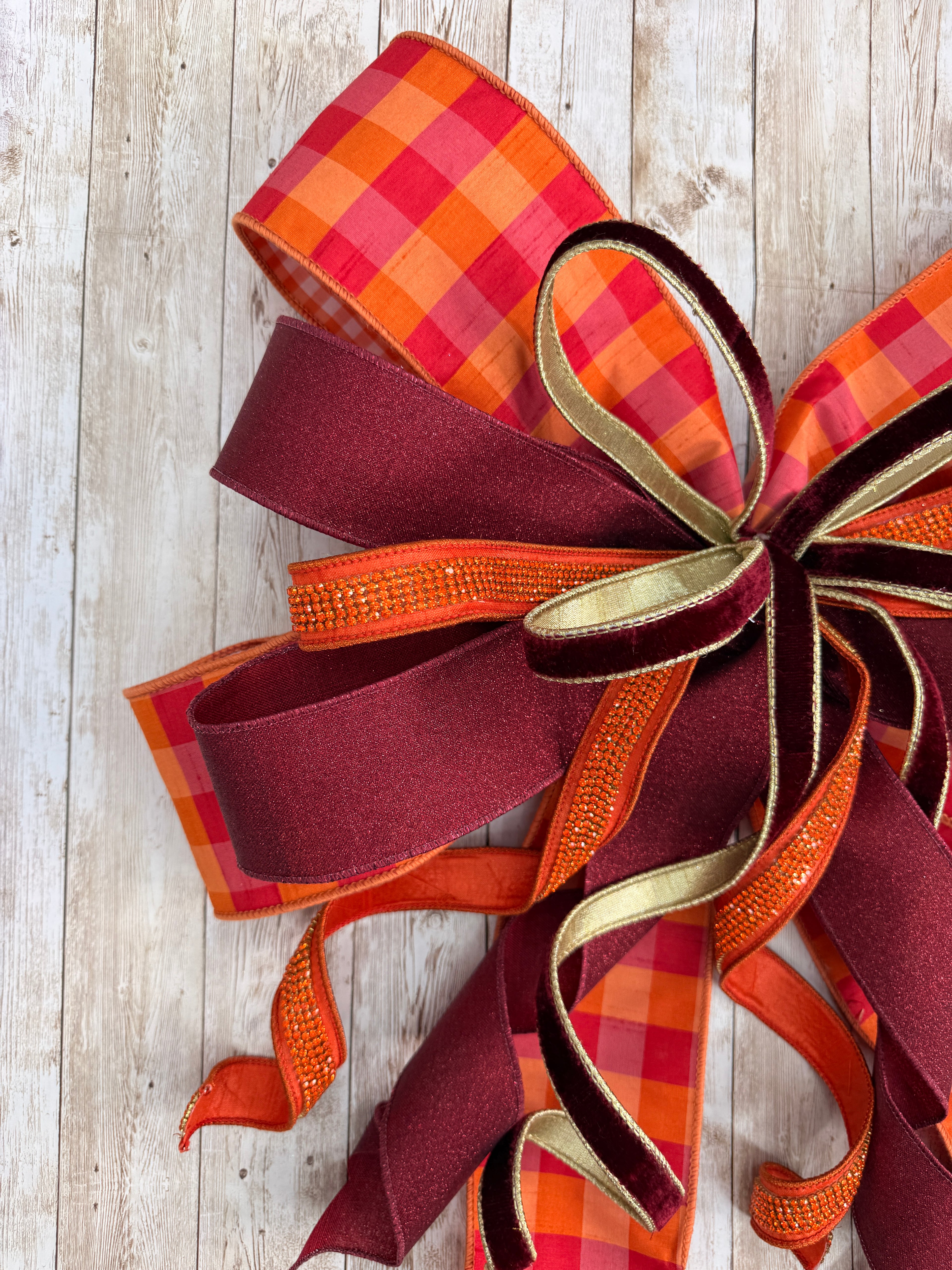 Extra Large Burgundy and Orange Bow, Fall Front Door Decor, Autumn Wreath Bow, Thanksgiving Door Bow, Rustic Elegant Porch Decor, Harvest Bow